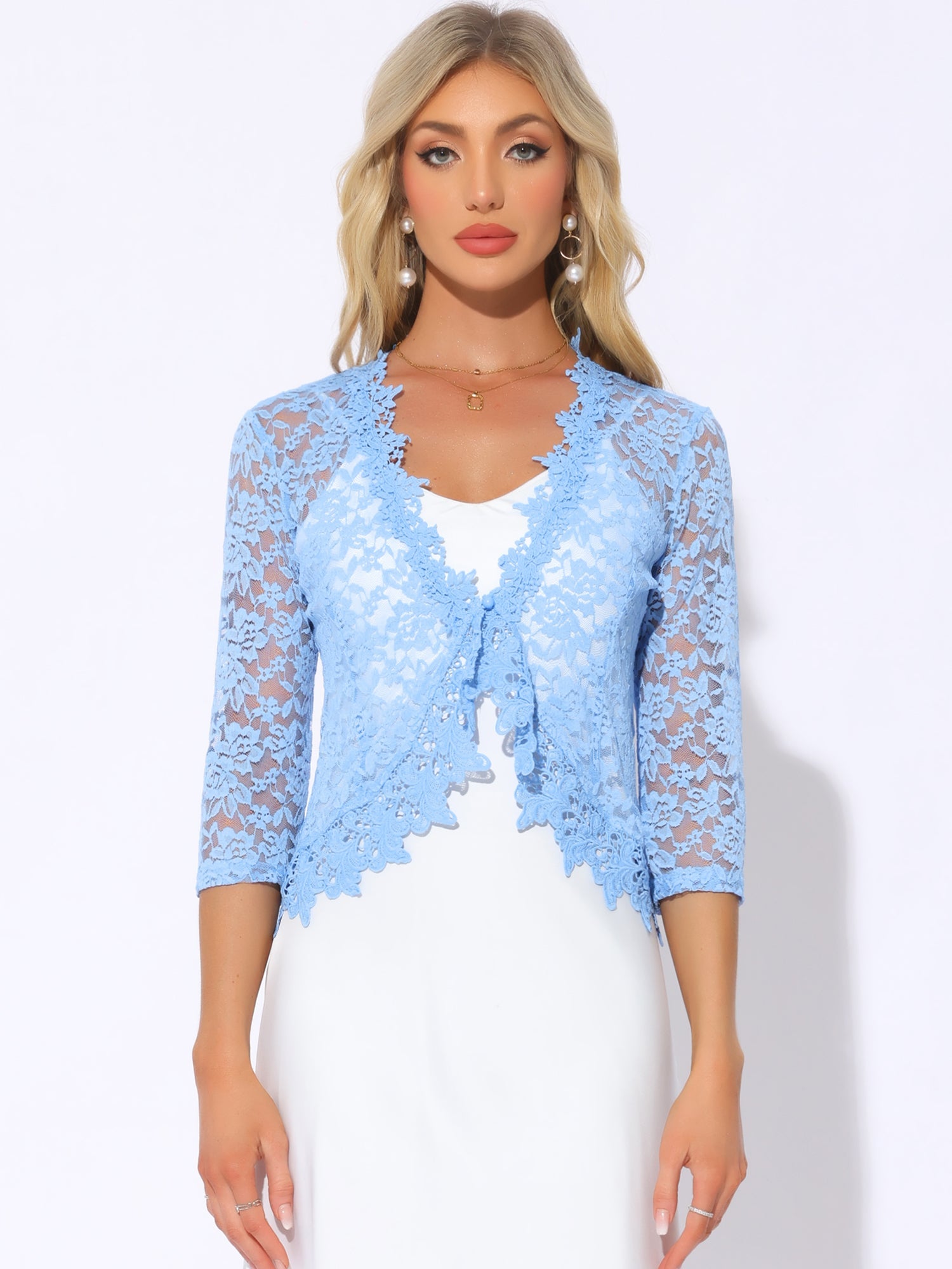Floral Lace Evening 3/4 Sleeves Formal Elegant Bolero Shrugs