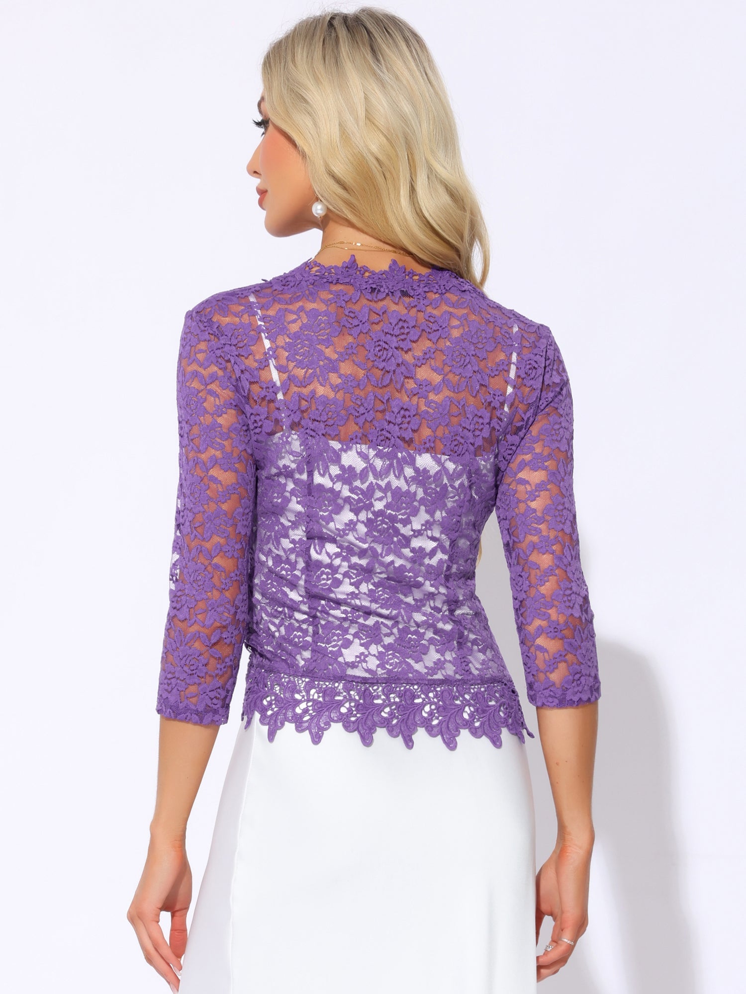 Floral Lace Evening 3/4 Sleeves Formal Elegant Bolero Shrugs