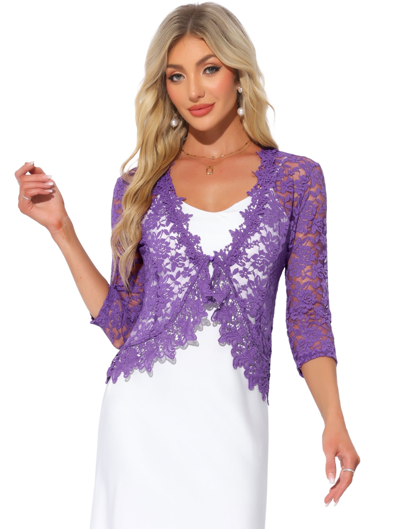 Floral Lace Evening 3/4 Sleeves Formal Elegant Bolero Shrugs