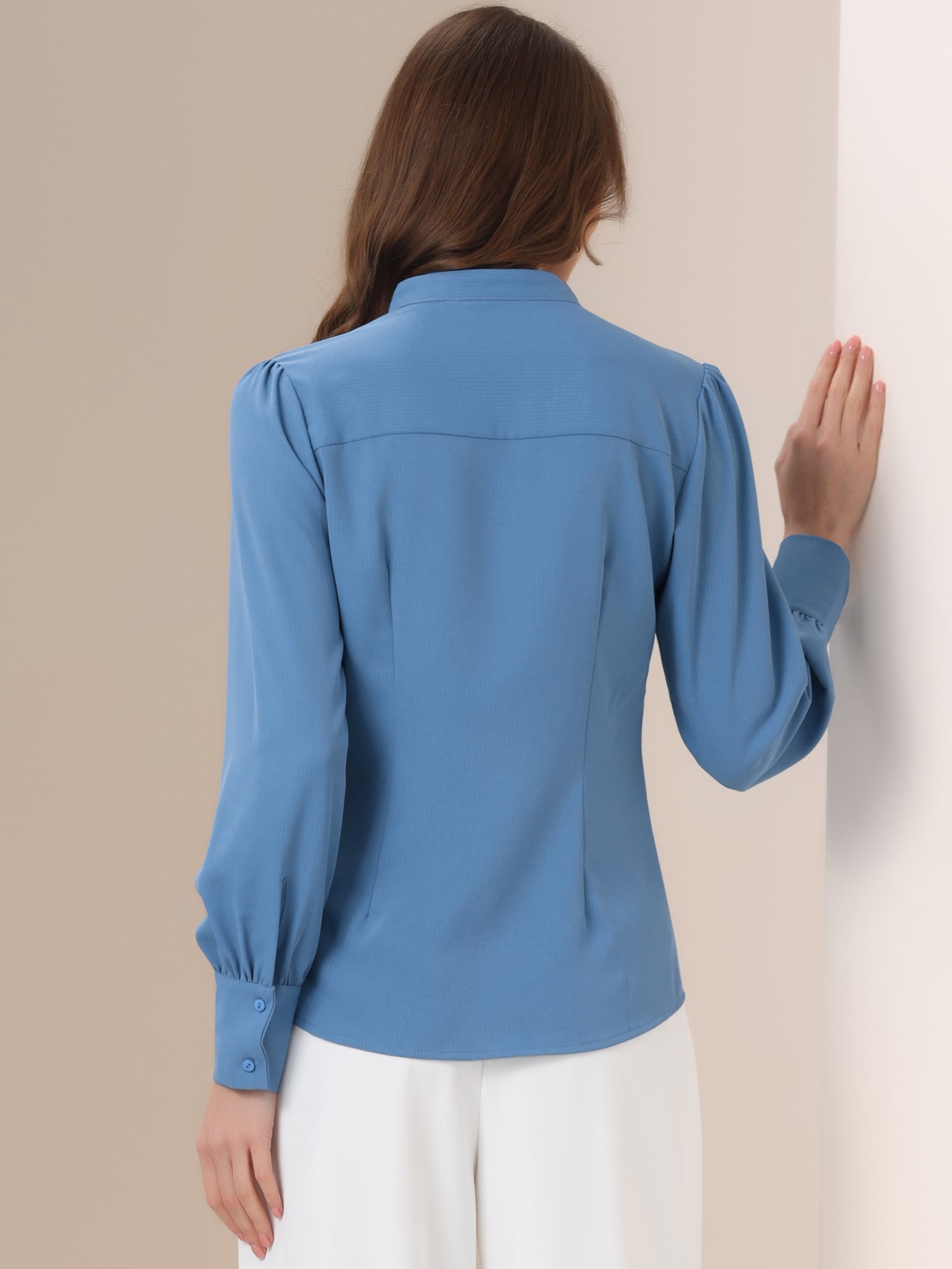 Mandarin Collar Long Sleeve Button Down Office Shirt