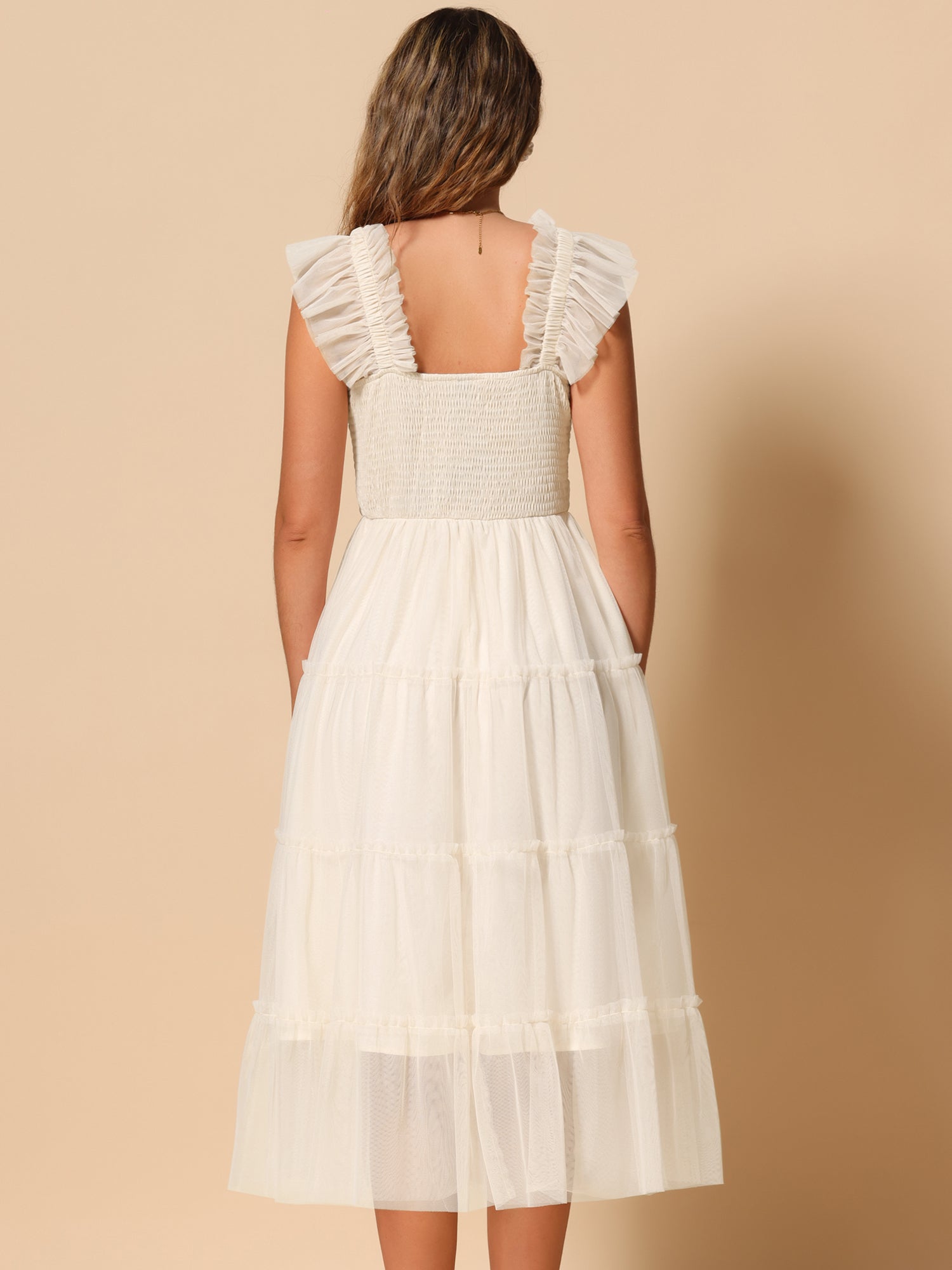 Smocked Tiered Ruffled Sleeveless Midi A-Line Dress