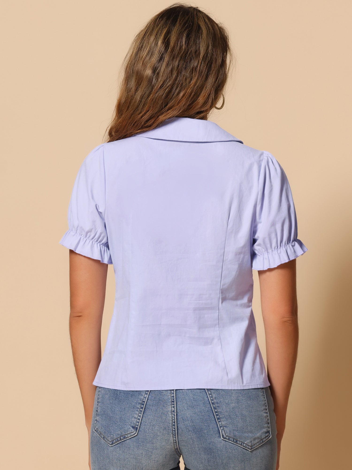 Peter Pan Collar Tie Neck Casual Cute Cotton Button-Up Shirt