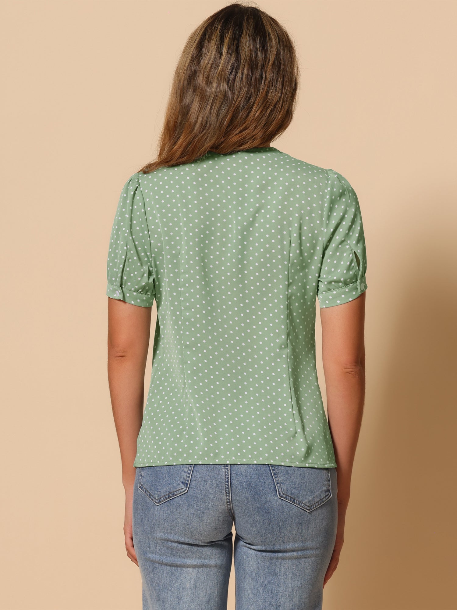 Polka Dot Peter Pan Collar Rockabilly Puff Short Sleeve Shirt