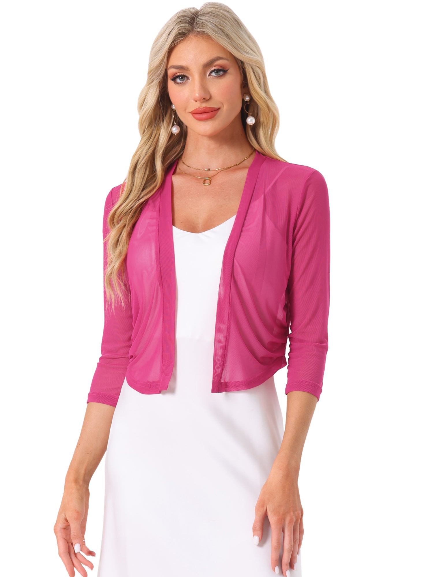 Chiffon 3/4 Sleeve Open Front Bolero Mesh Sheer Shrug