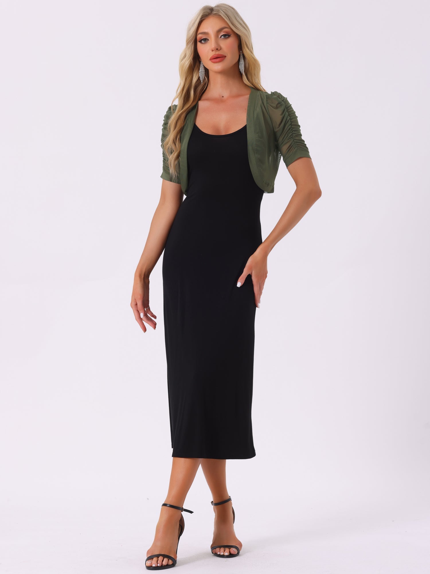 Short Sleeve Open Front Cropped Mesh Sheer Bolero Shrug