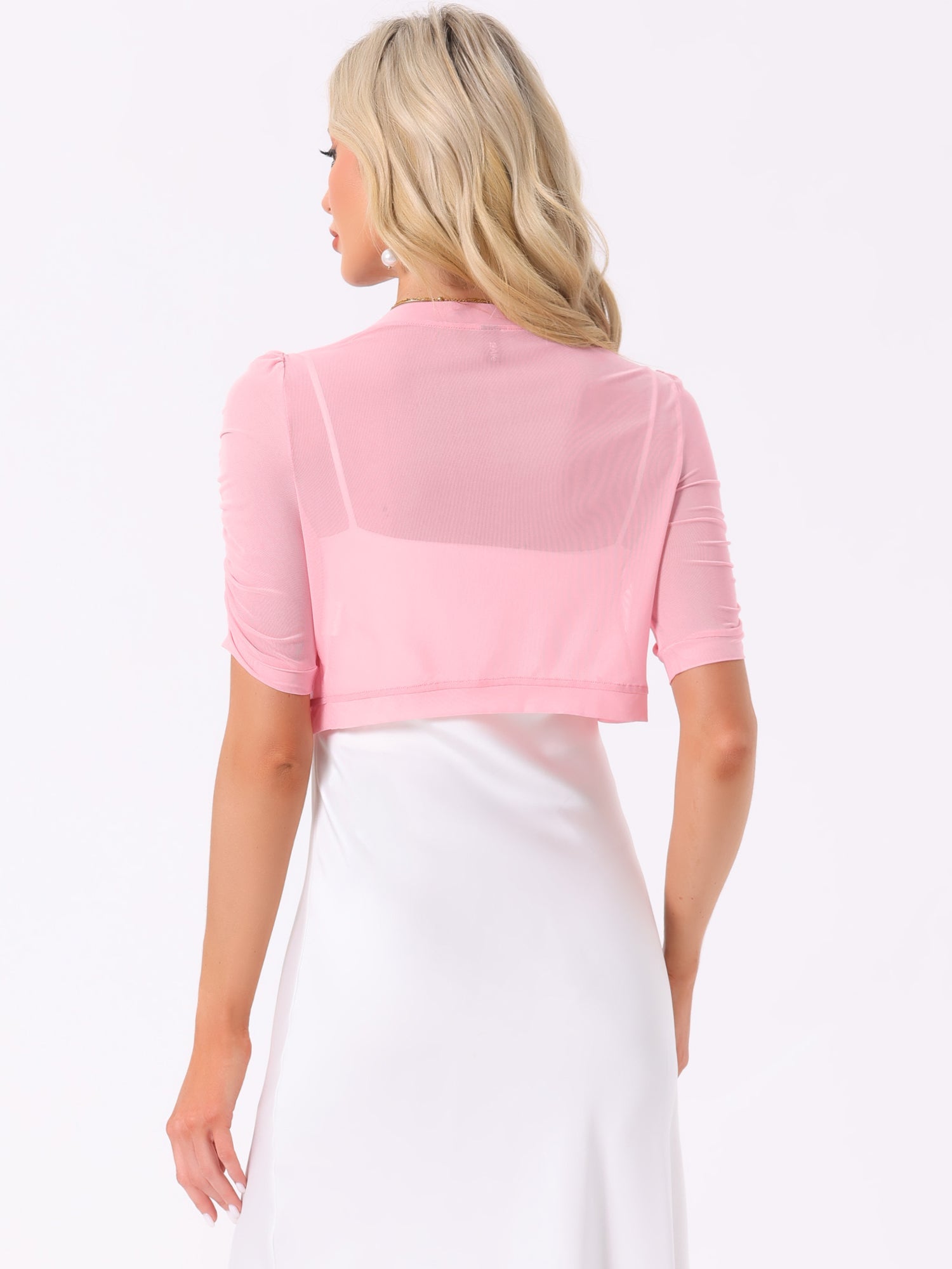 Short Sleeve Open Front Cropped Mesh Sheer Bolero Shrug