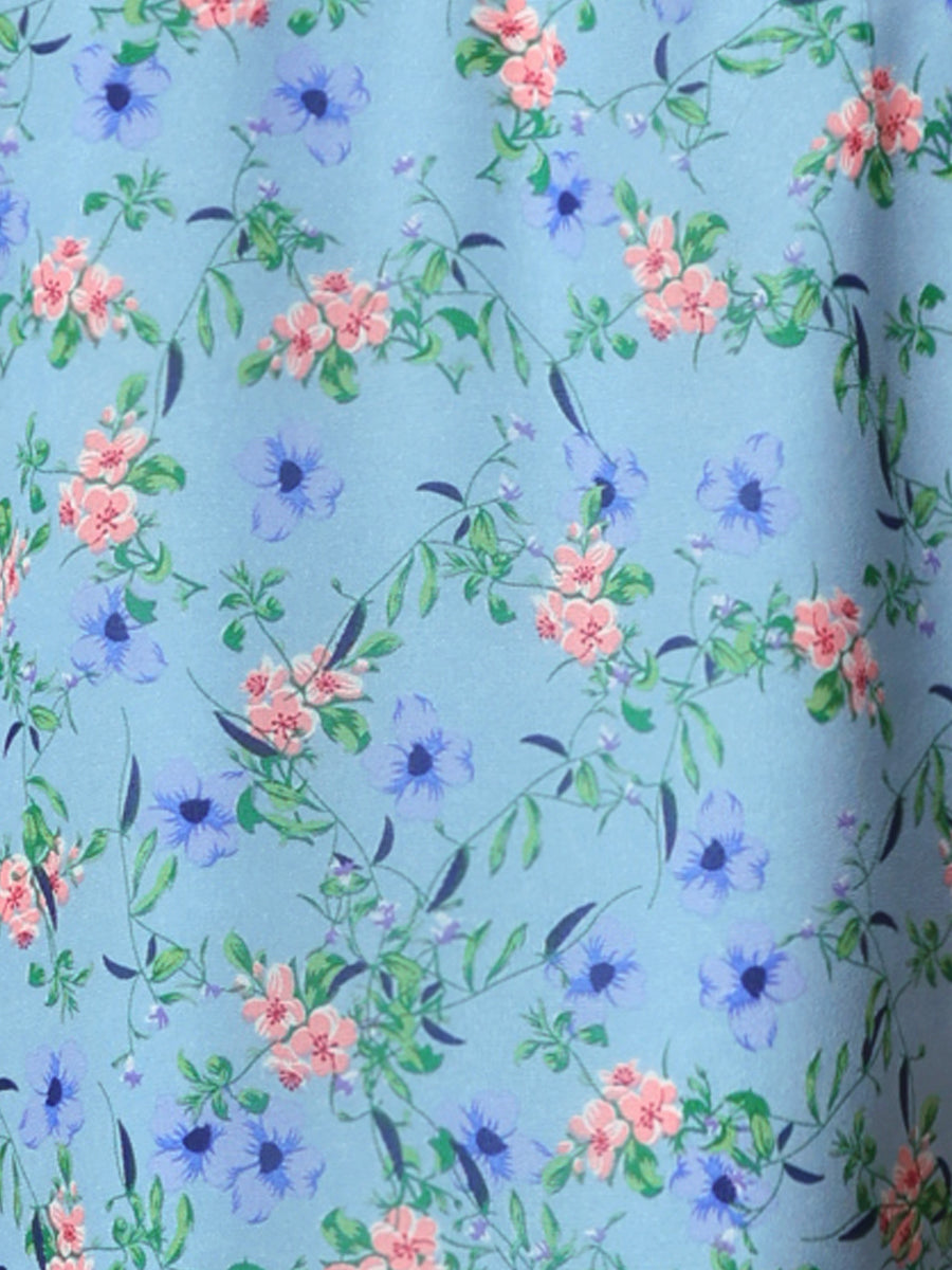 Chiffon Short Sleeve Ruffled Trim Floral Blouse Top