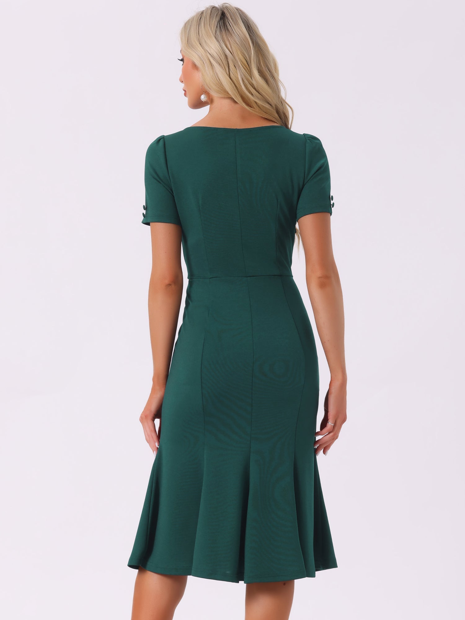 Vintage Work Cocktail Mermaid Sheath Fishtail Bodycon Midi Dress