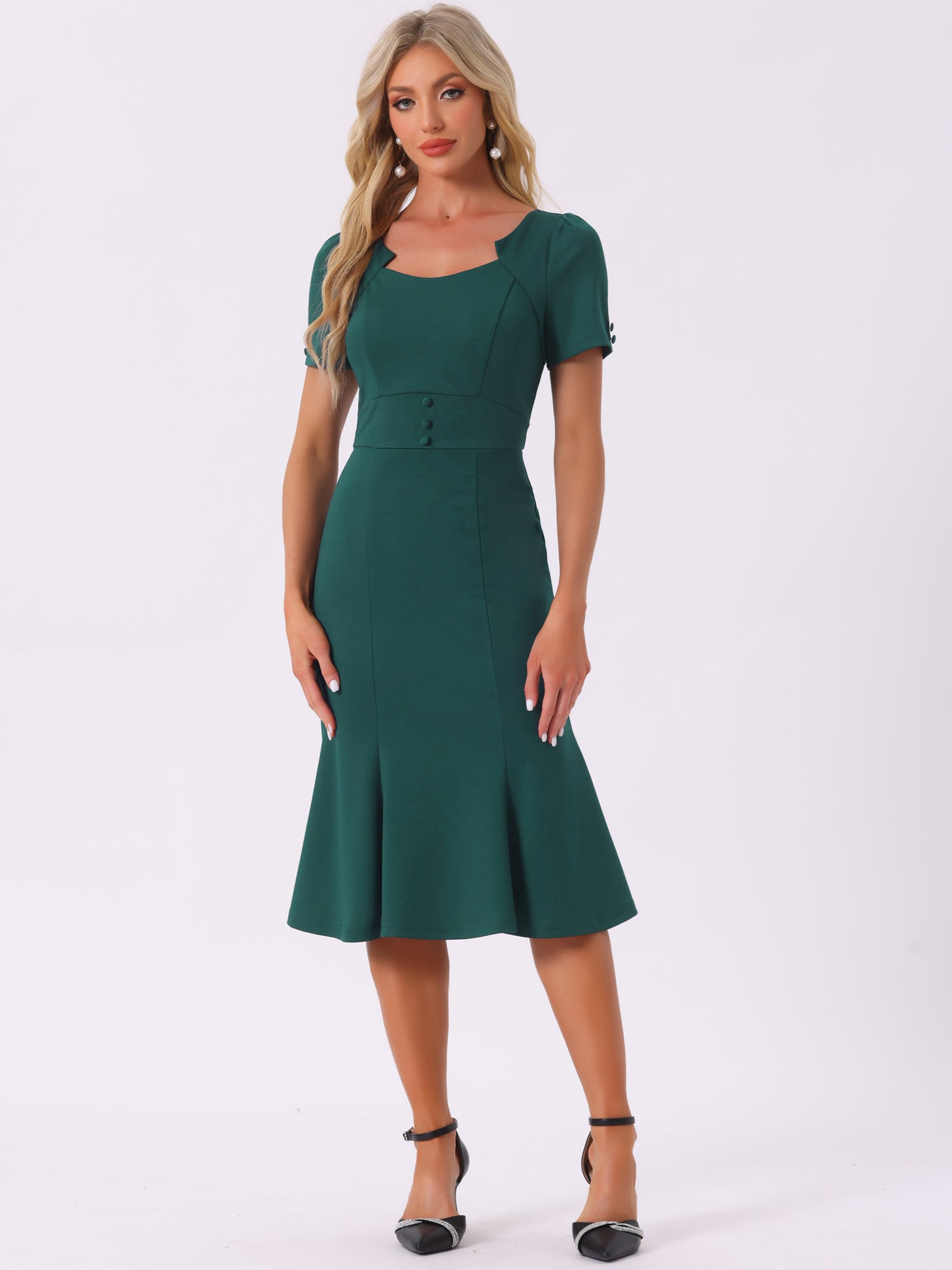 Vintage Work Cocktail Mermaid Sheath Fishtail Bodycon Midi Dress