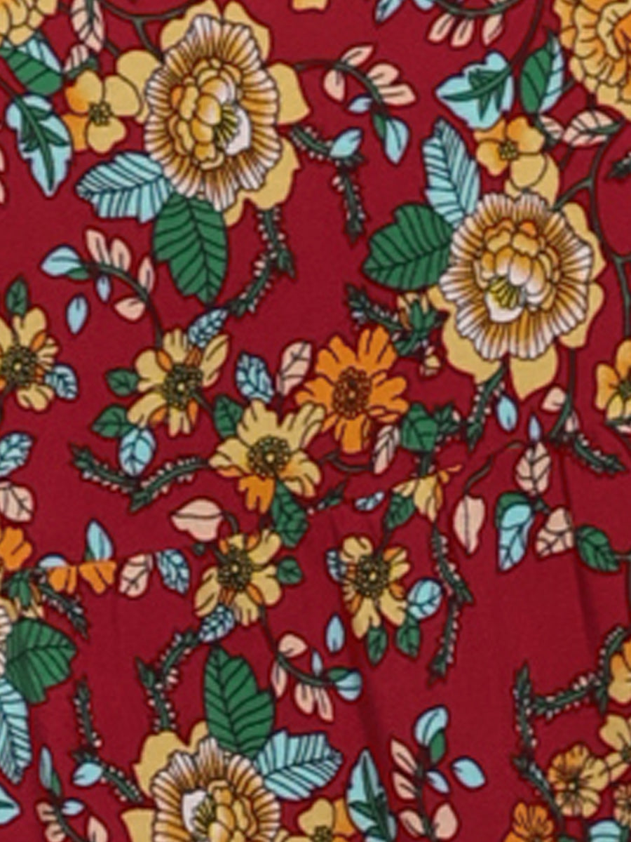 Boho Floral Off Shoulder Puff Sleeves Maxi Smocked Dress