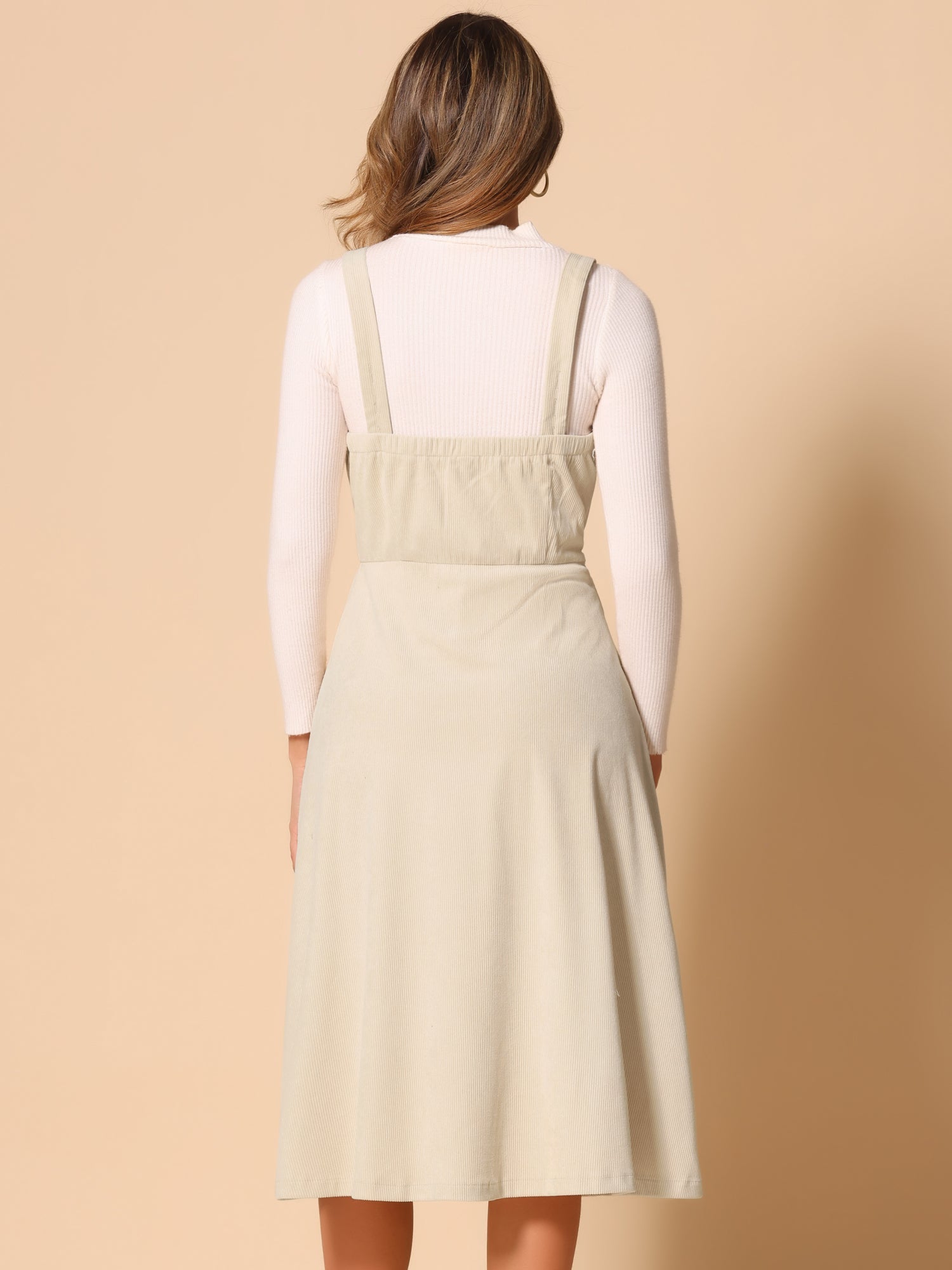 Corduroy Pockets A-Line Sleeveless Casual Midi Pinafore Dress