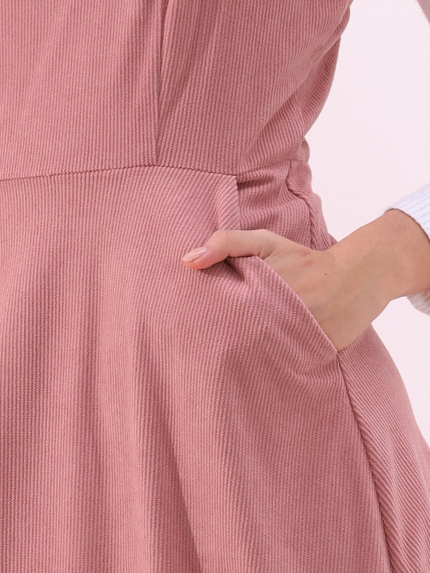 Corduroy Pockets A-Line Sleeveless Casual Midi Pinafore Dress