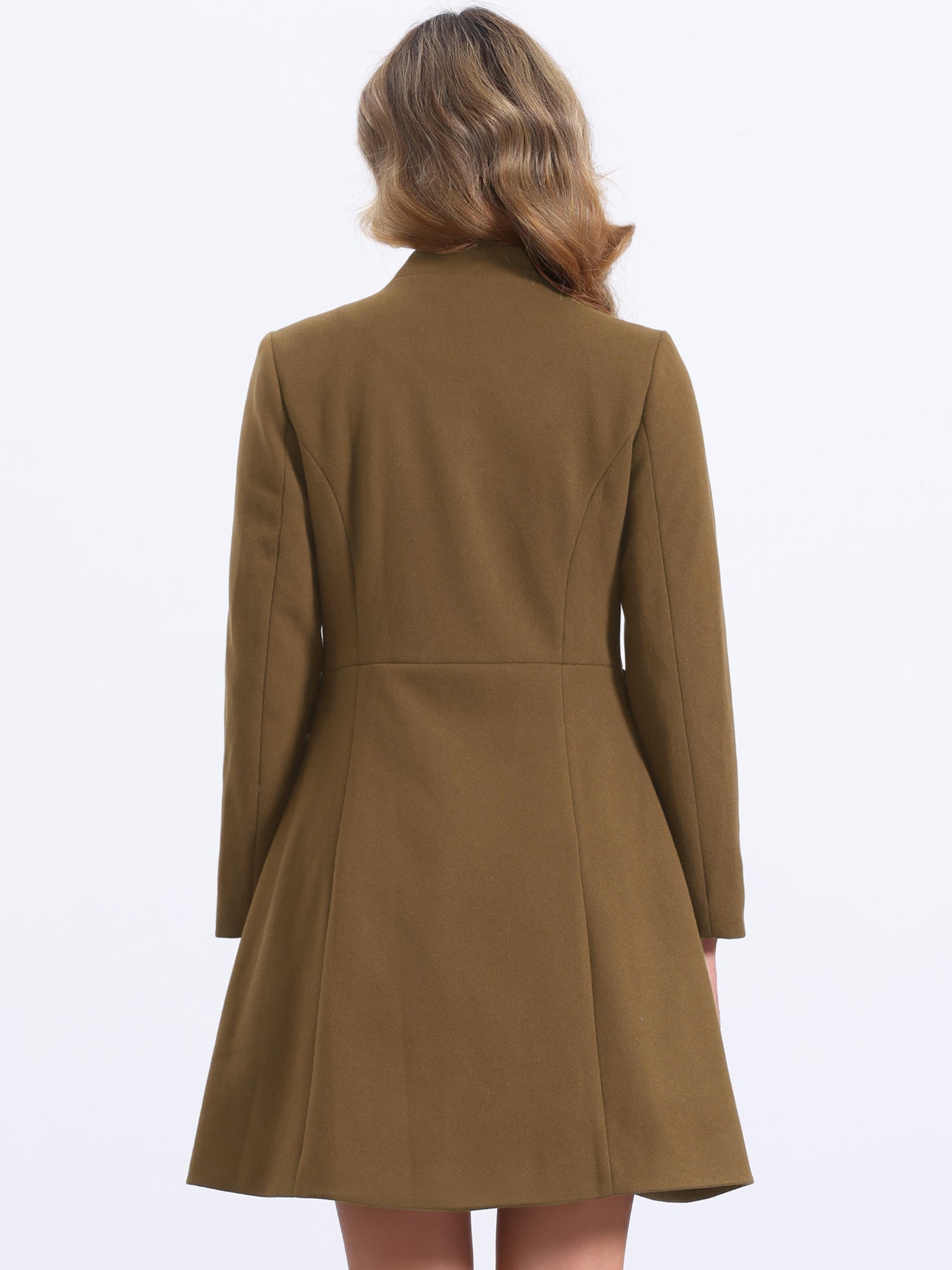 Stand Collar Double Breasted Pocket Long Sleeve A-Line Winter Coats