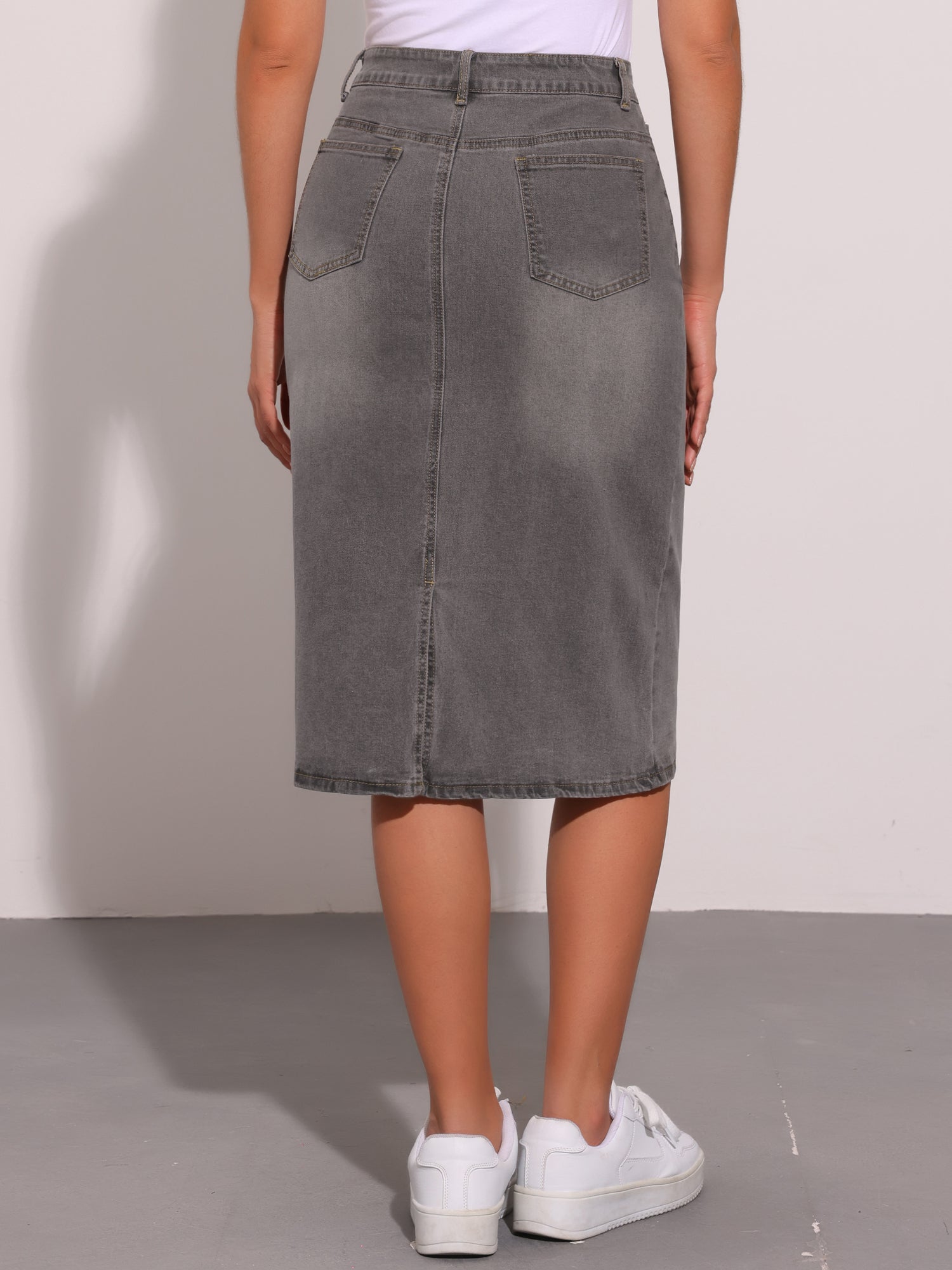 Casual Denim High Waist Stretchy Midi Pencil Jean Skirt
