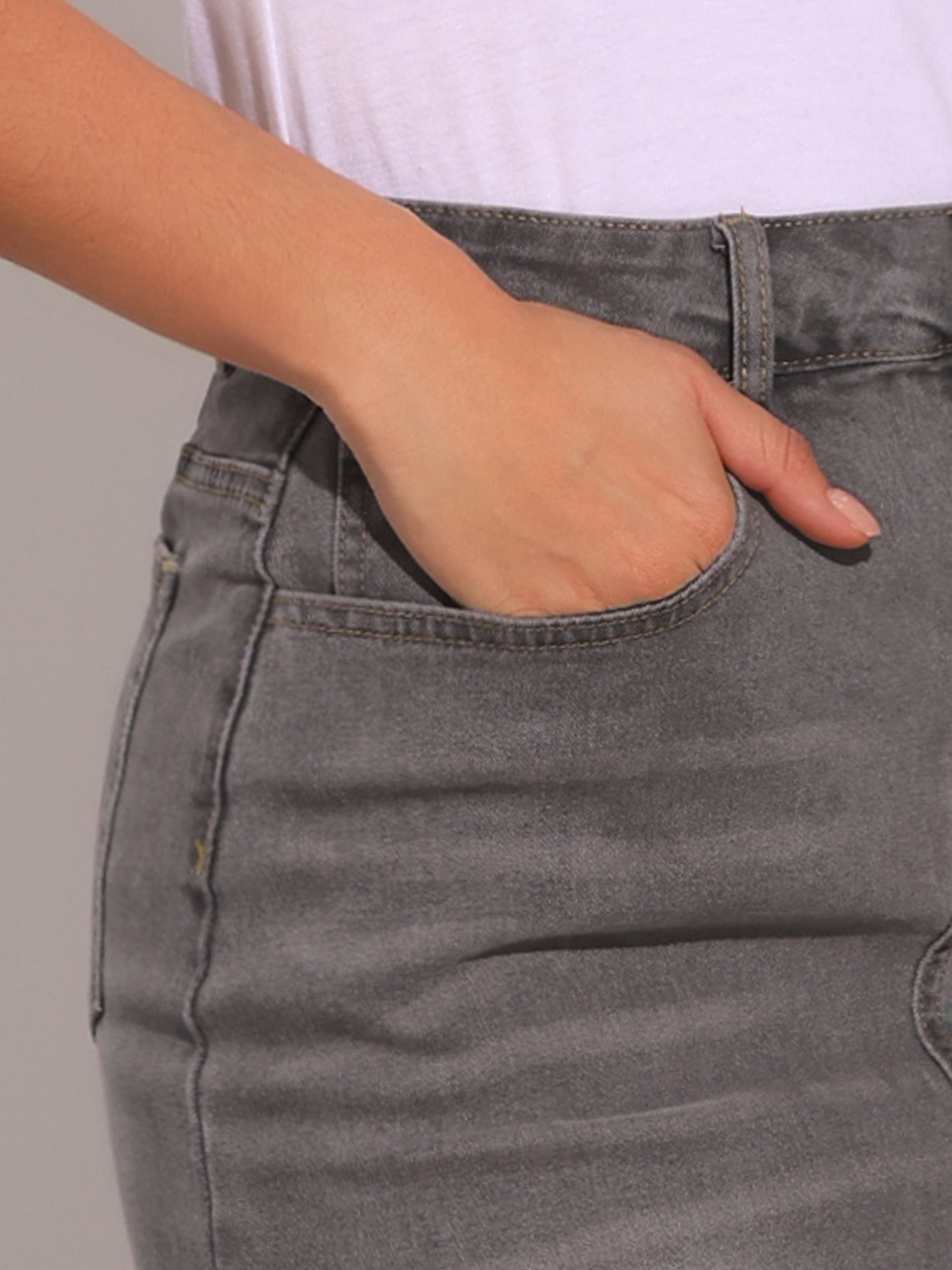 Casual Denim High Waist Stretchy Midi Pencil Jean Skirt
