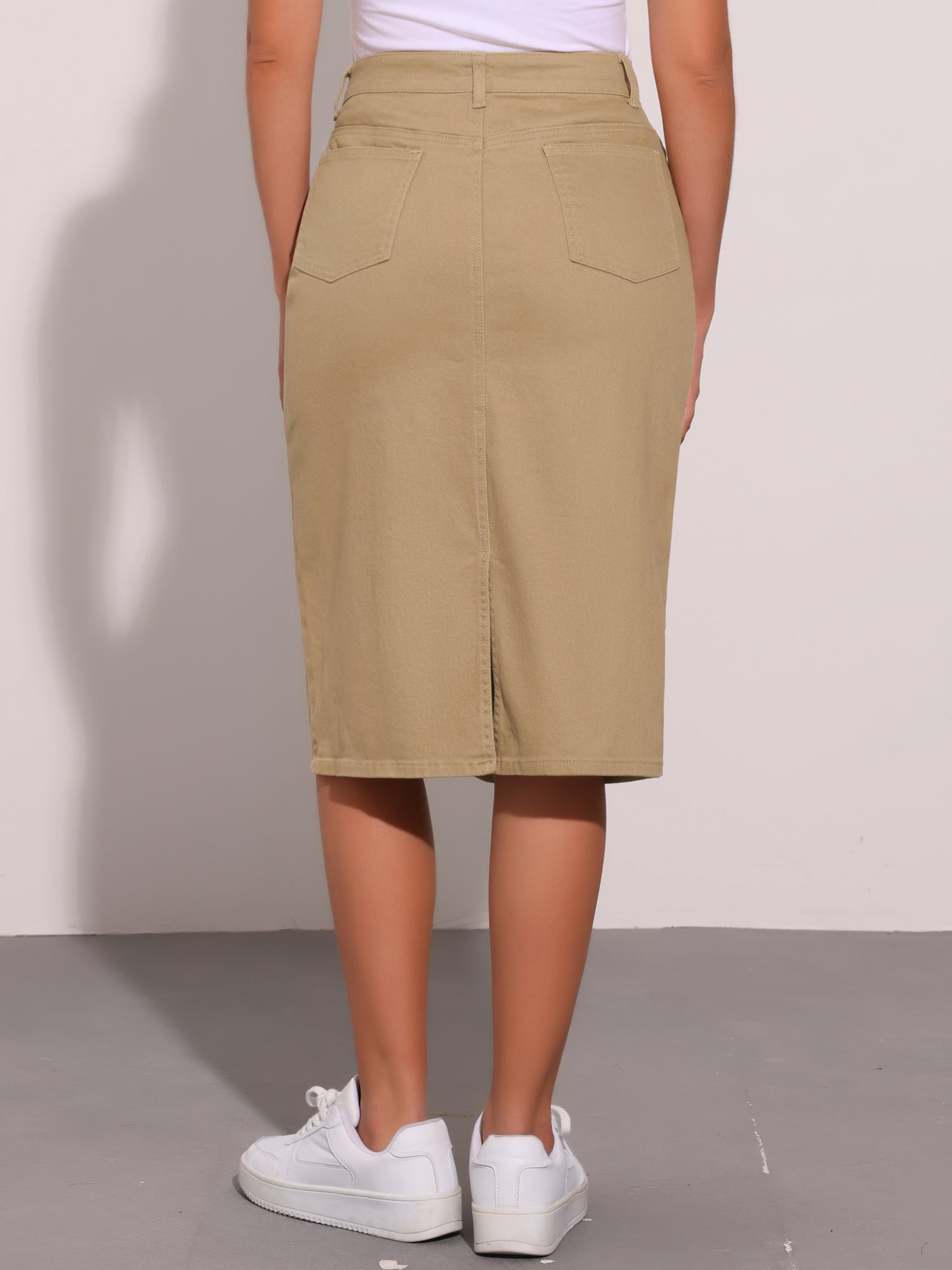 Casual Denim High Waist Stretchy Midi Pencil Jean Skirt