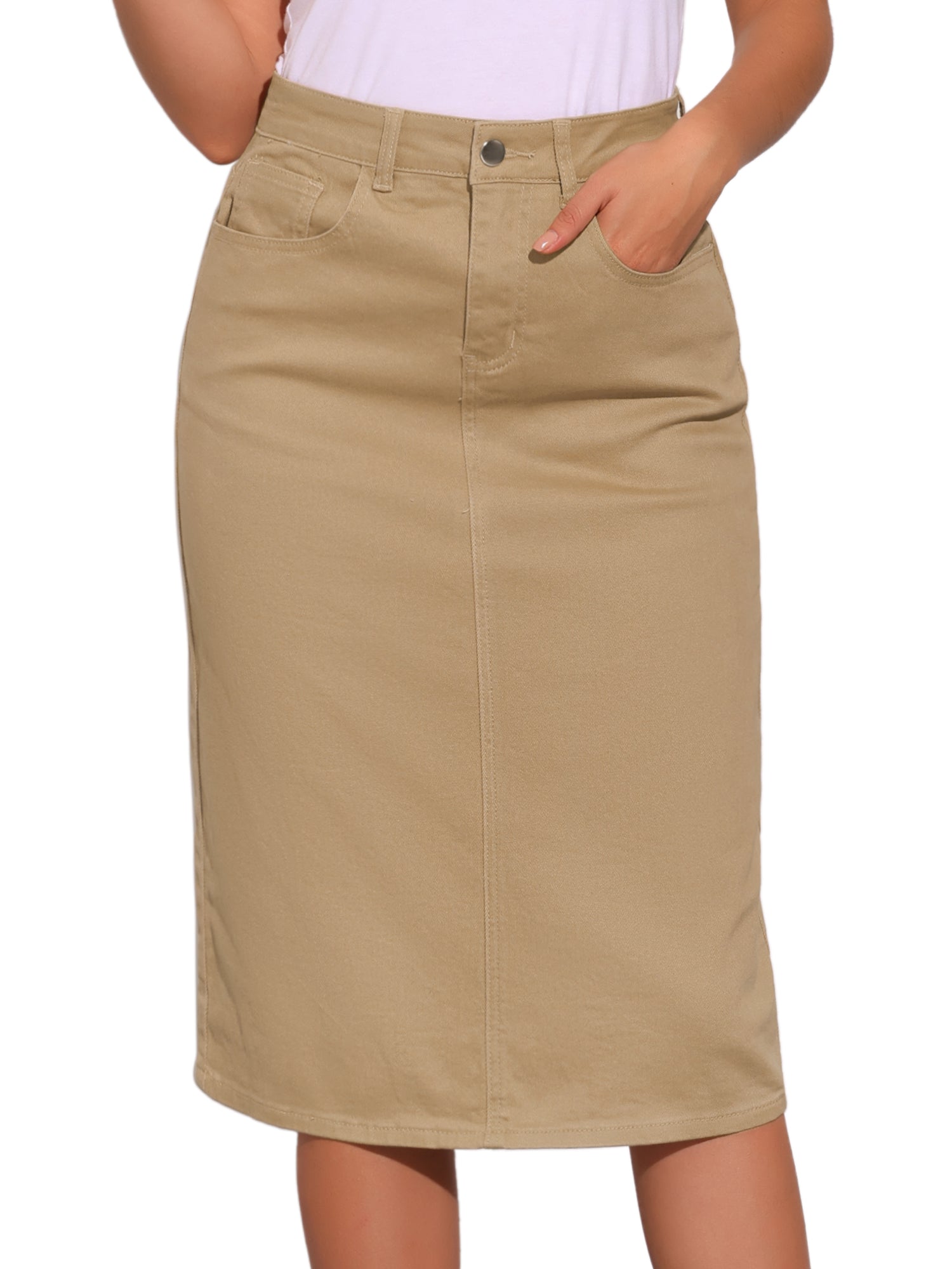 Casual Denim High Waist Stretchy Midi Pencil Jean Skirt