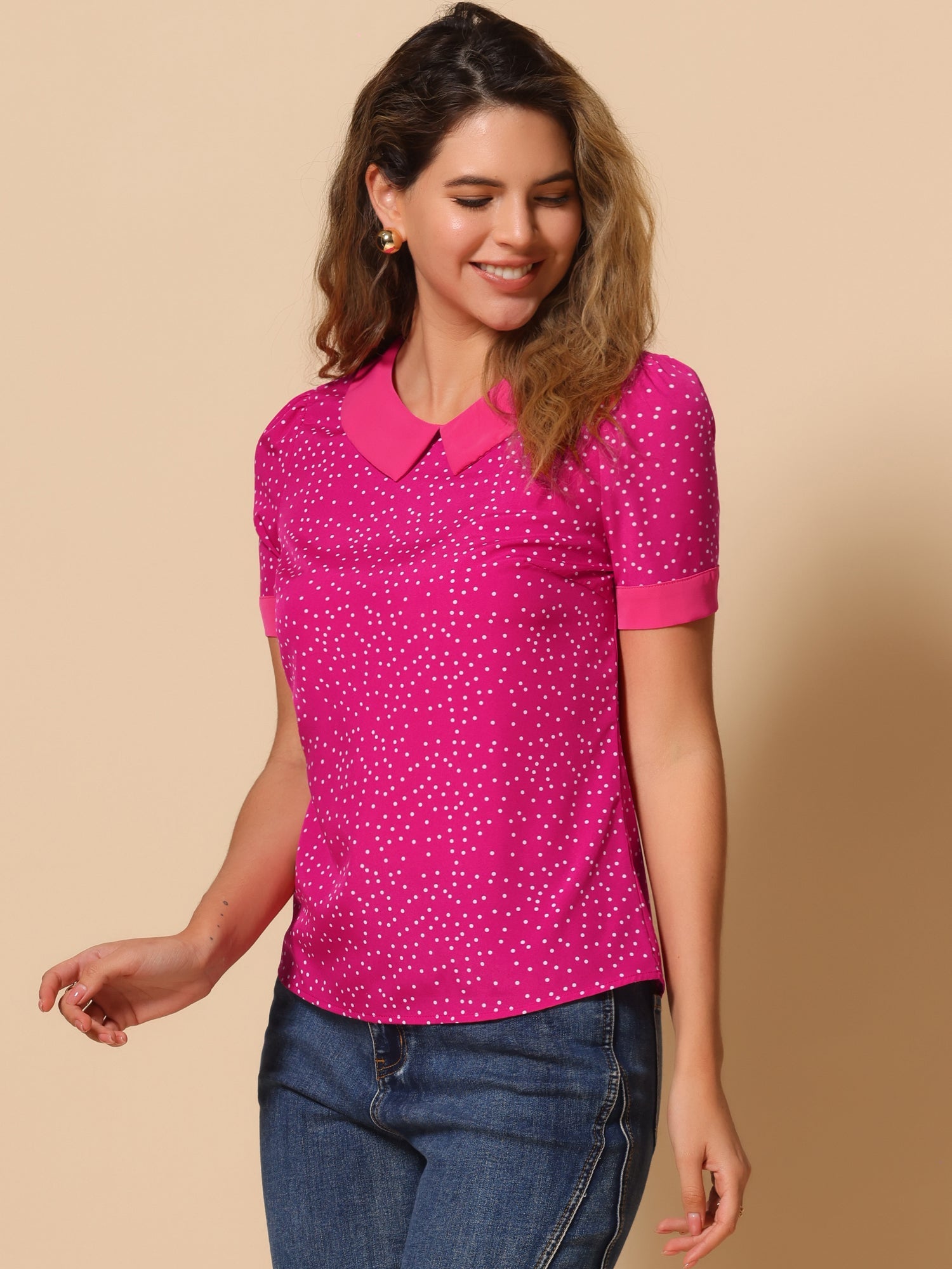 Peter Pan Collar Vintage Polka Dots Short Sleeves Blouse