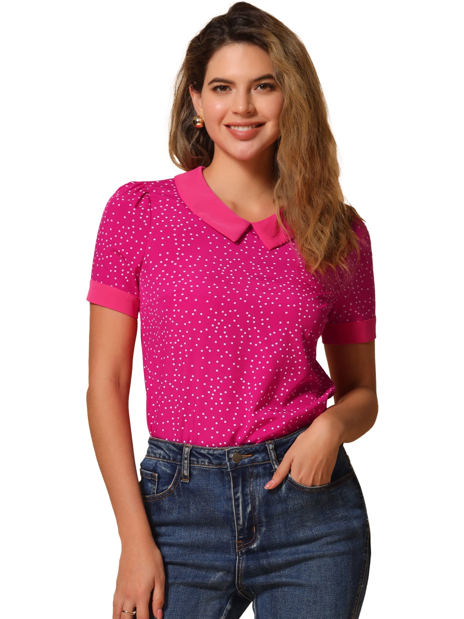 Peter Pan Collar Vintage Polka Dots Short Sleeves Blouse