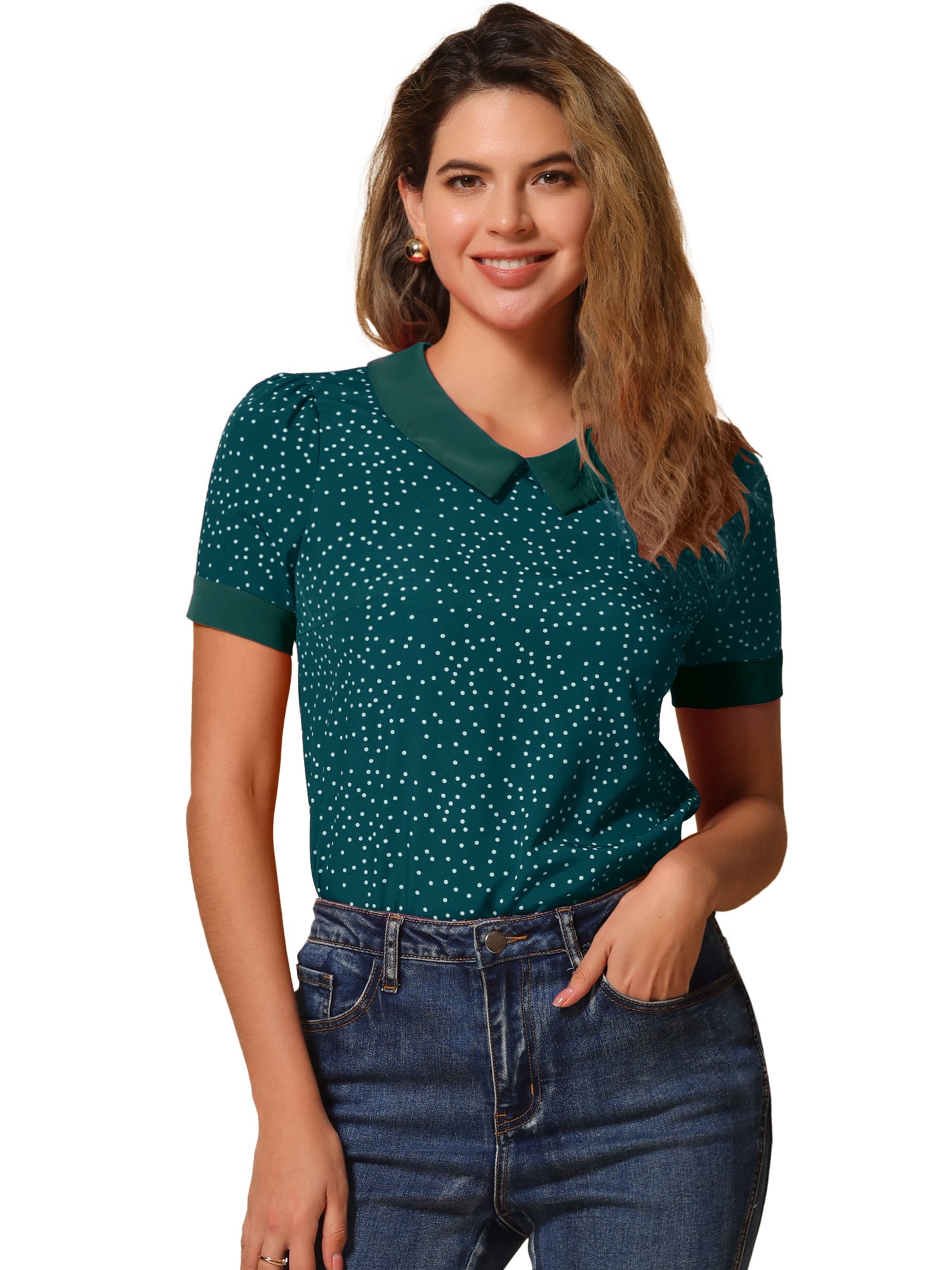 Peter Pan Collar Vintage Polka Dots Short Sleeves Blouse
