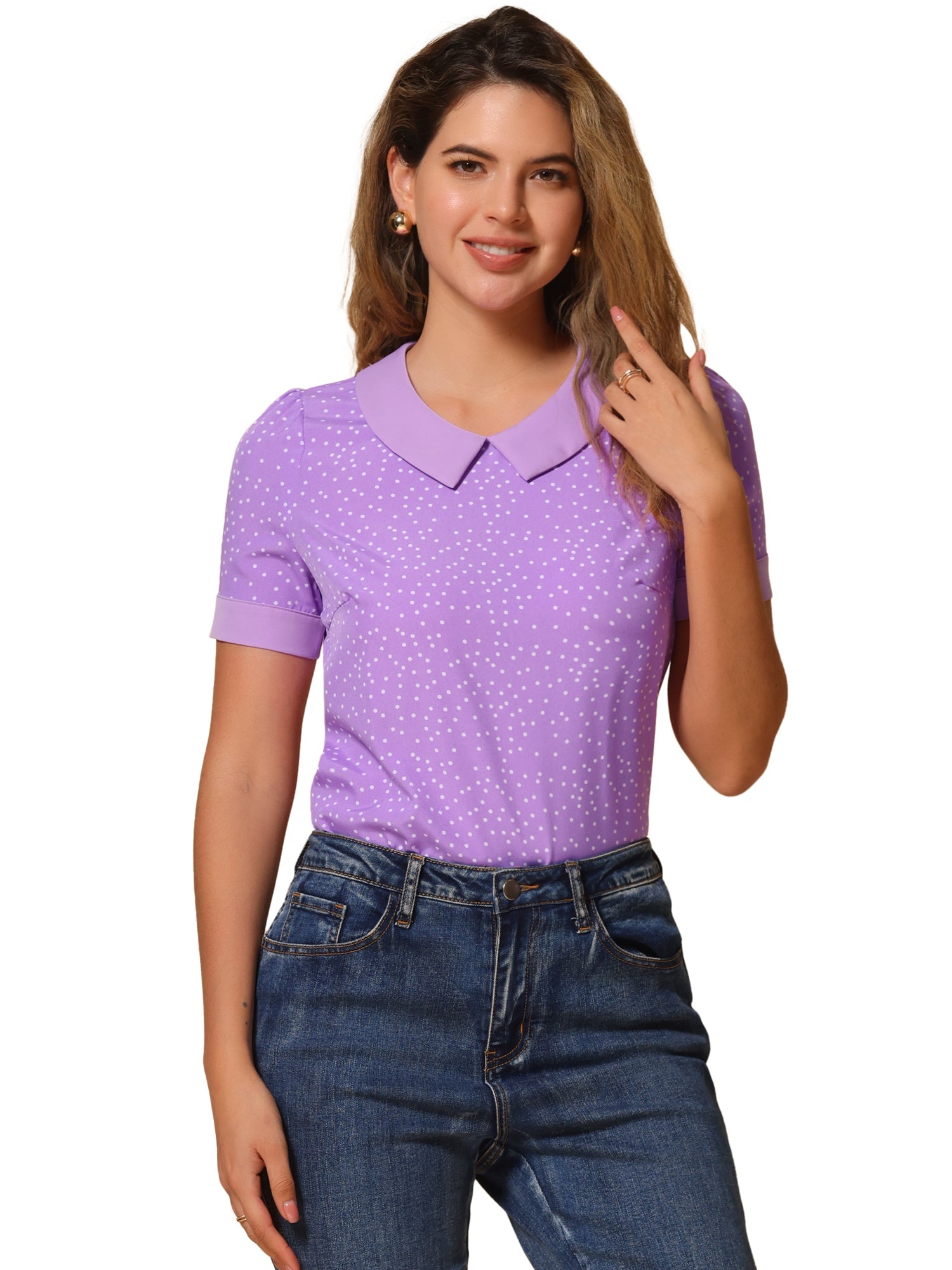 Peter Pan Collar Vintage Polka Dots Short Sleeves Blouse