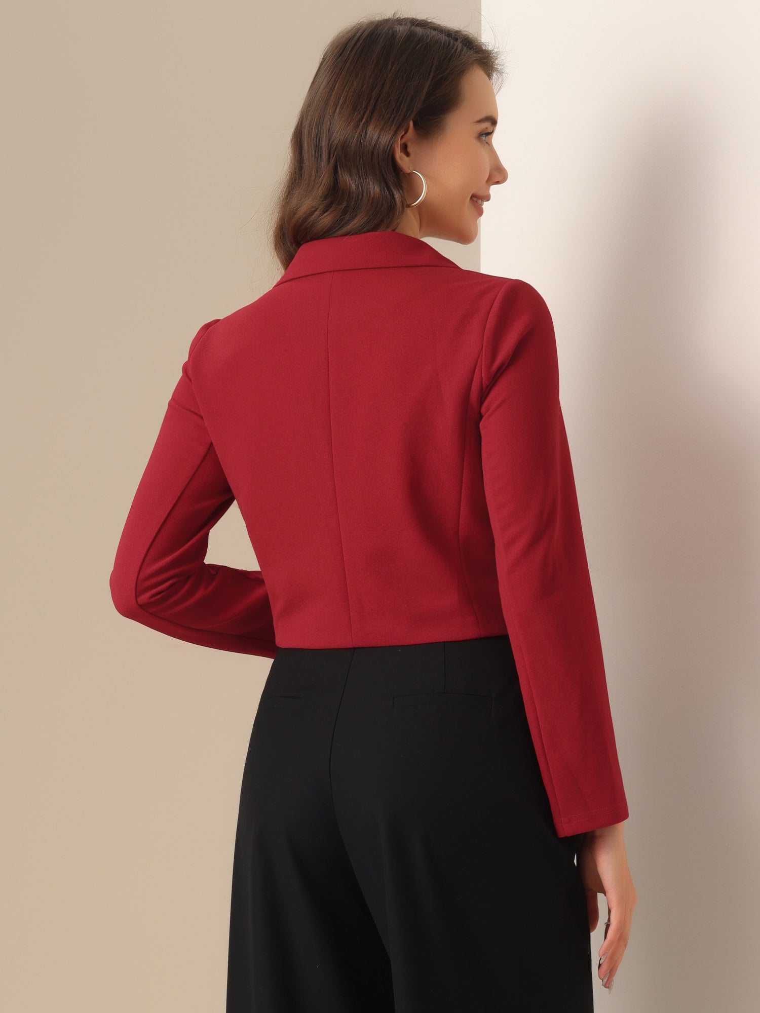 Notched Lapel Collar Casual Office Blazers Cropped Jacket