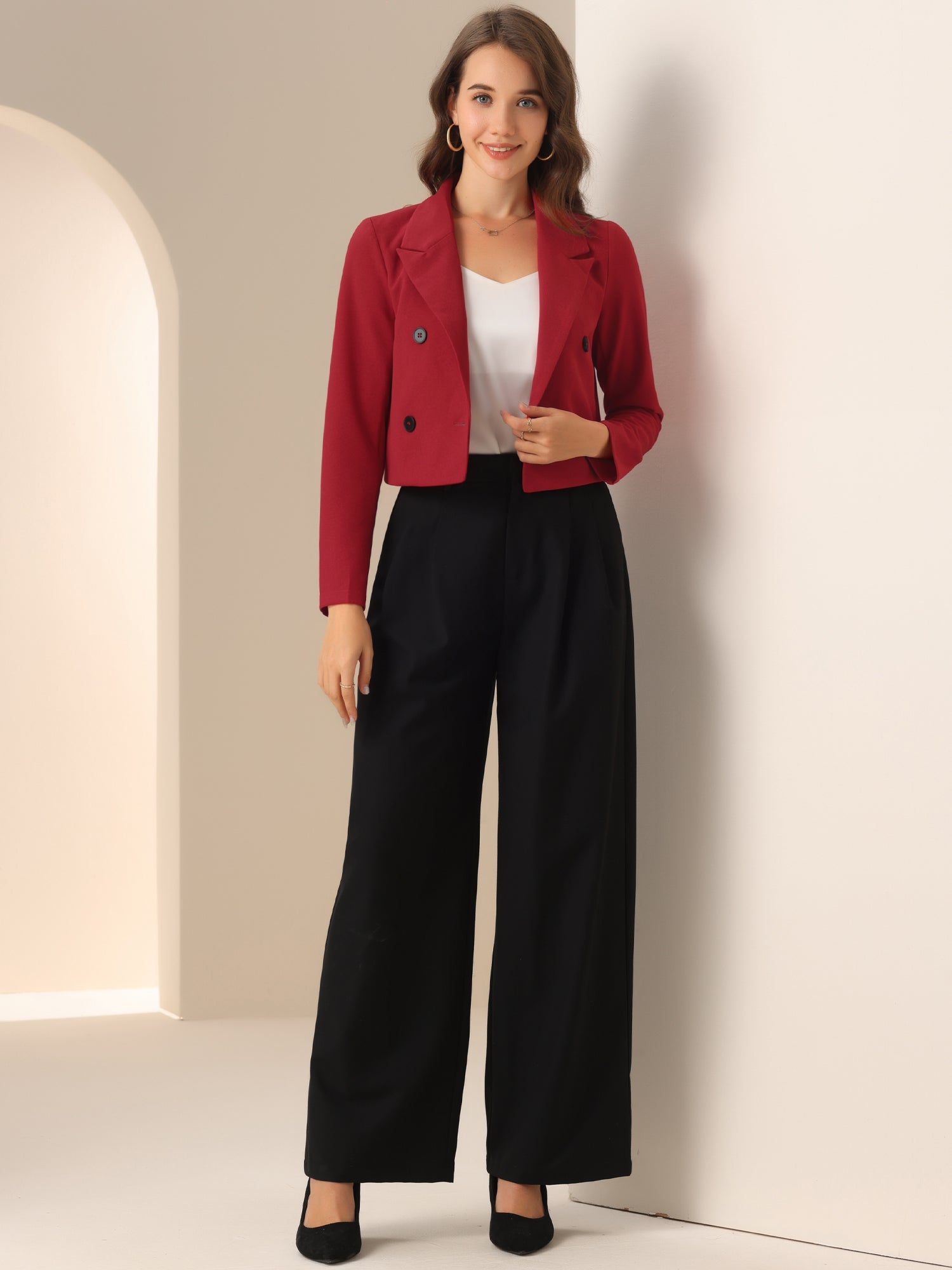 Notched Lapel Collar Casual Office Blazers Cropped Jacket