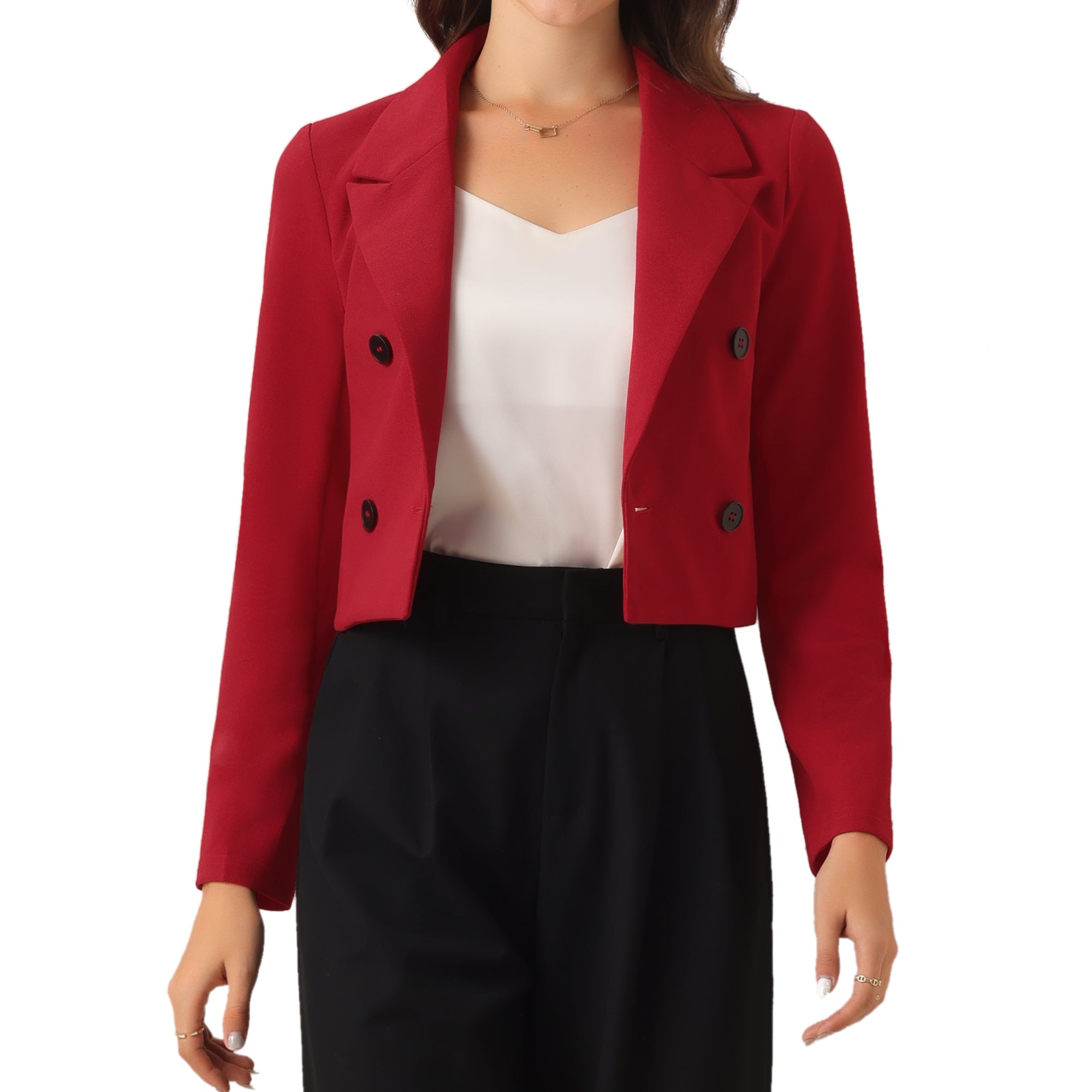 Notched Lapel Collar Casual Office Blazers Cropped Jacket