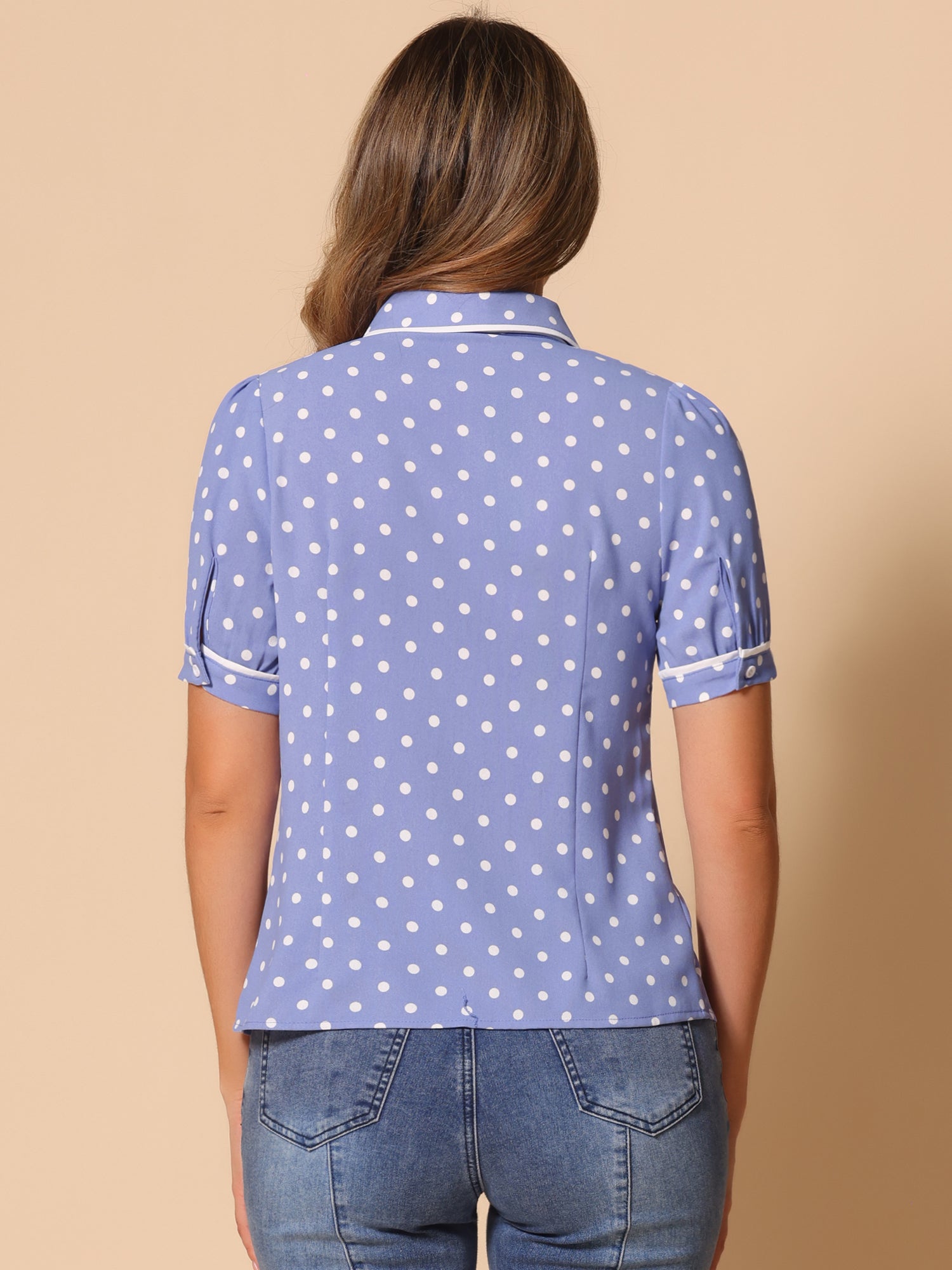 Polka Dot Peter Pan Collar Bow Tie Neck Puff Sleeve Vintage Shirt