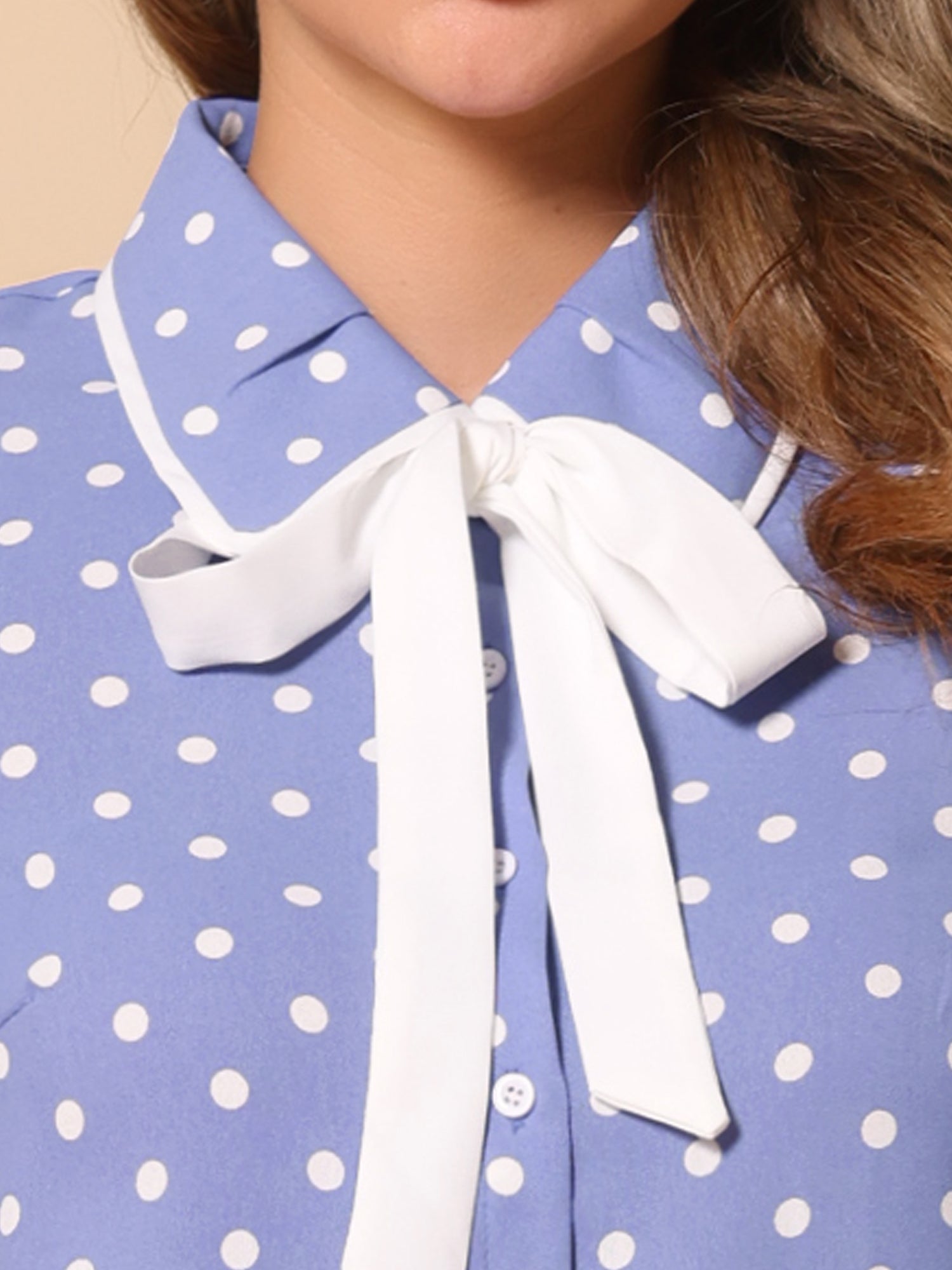 Polka Dot Peter Pan Collar Bow Tie Neck Puff Sleeve Vintage Shirt