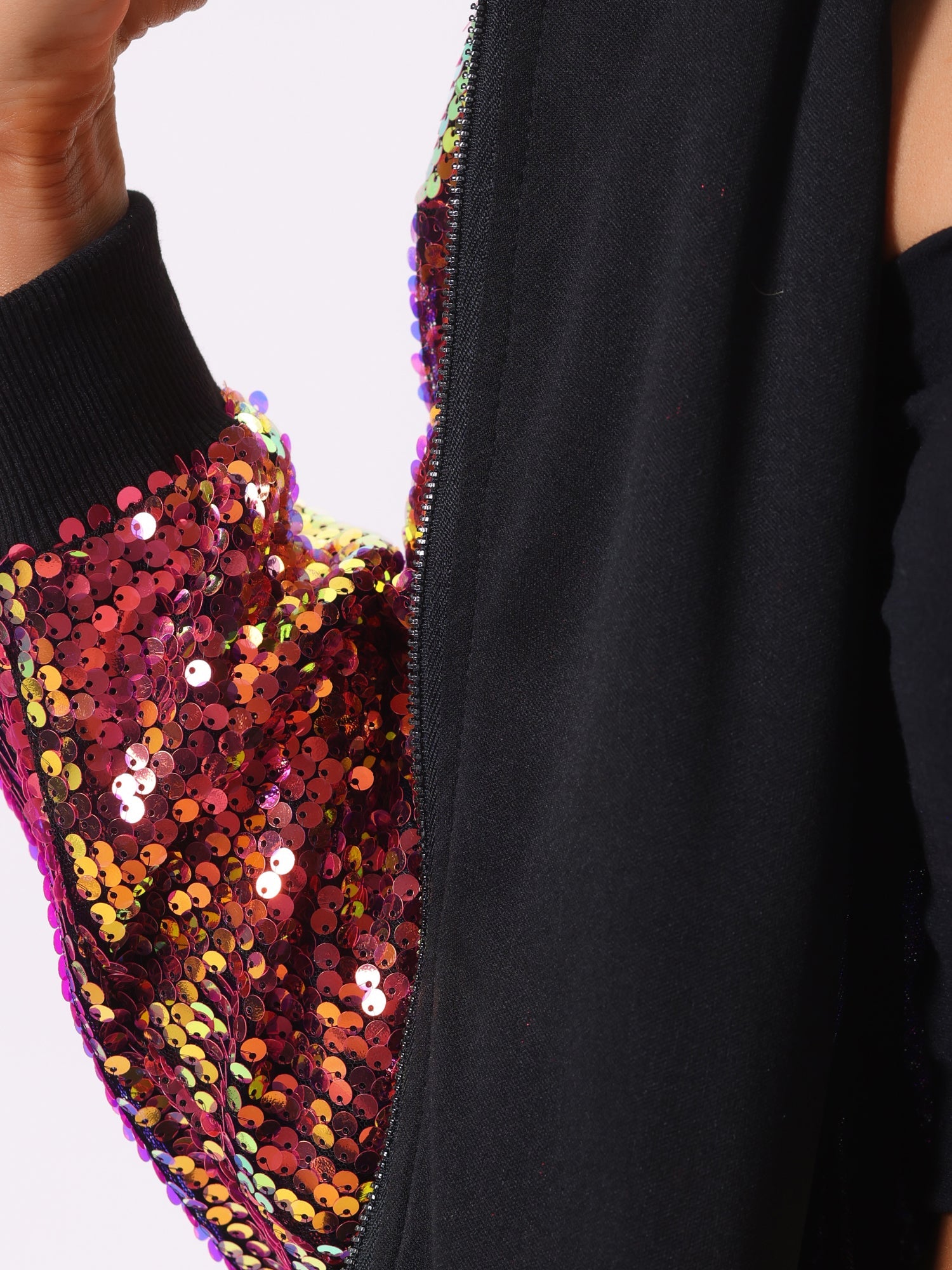 Sequin Sparkle Party Long Sleeve Zipper Bomber Jacket