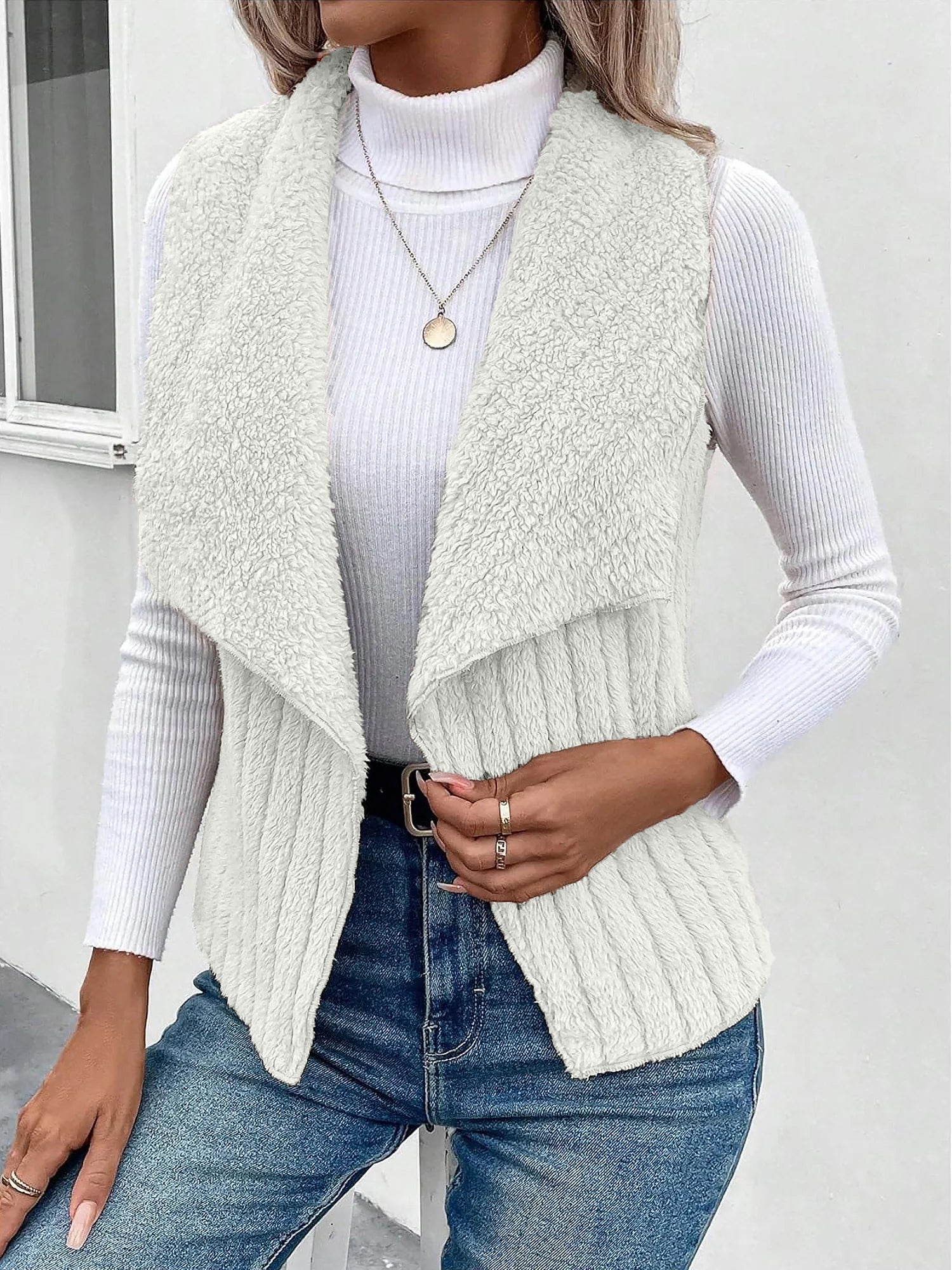 Polar Fleece Faux Fur Sleeveless Solid Color Vest