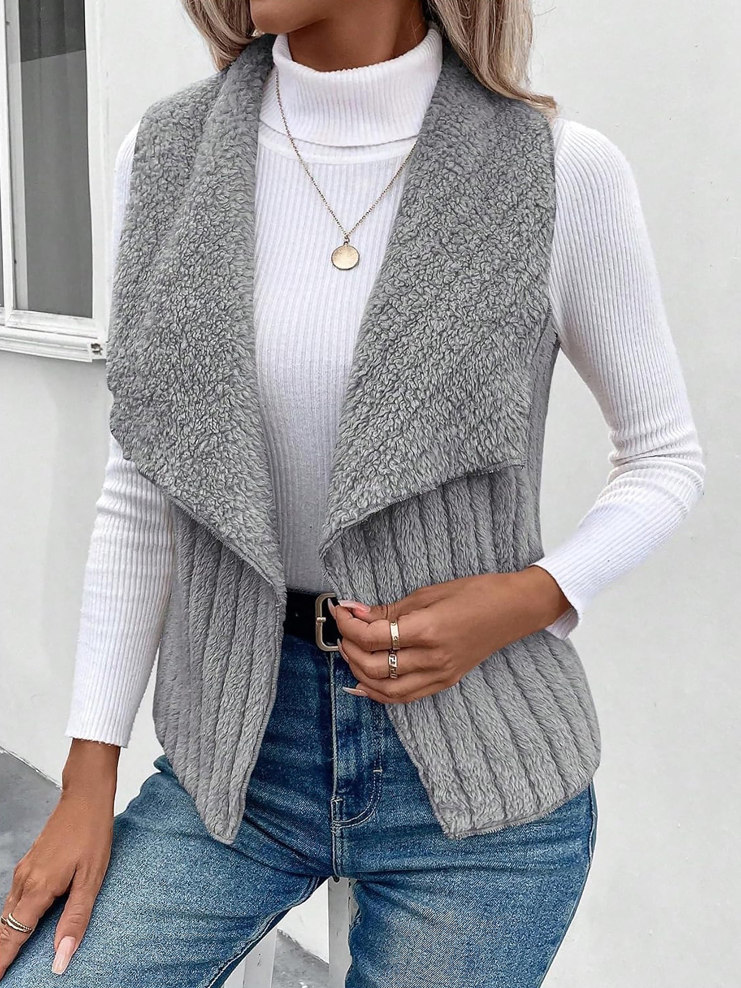 Polar Fleece Faux Fur Sleeveless Solid Color Vest