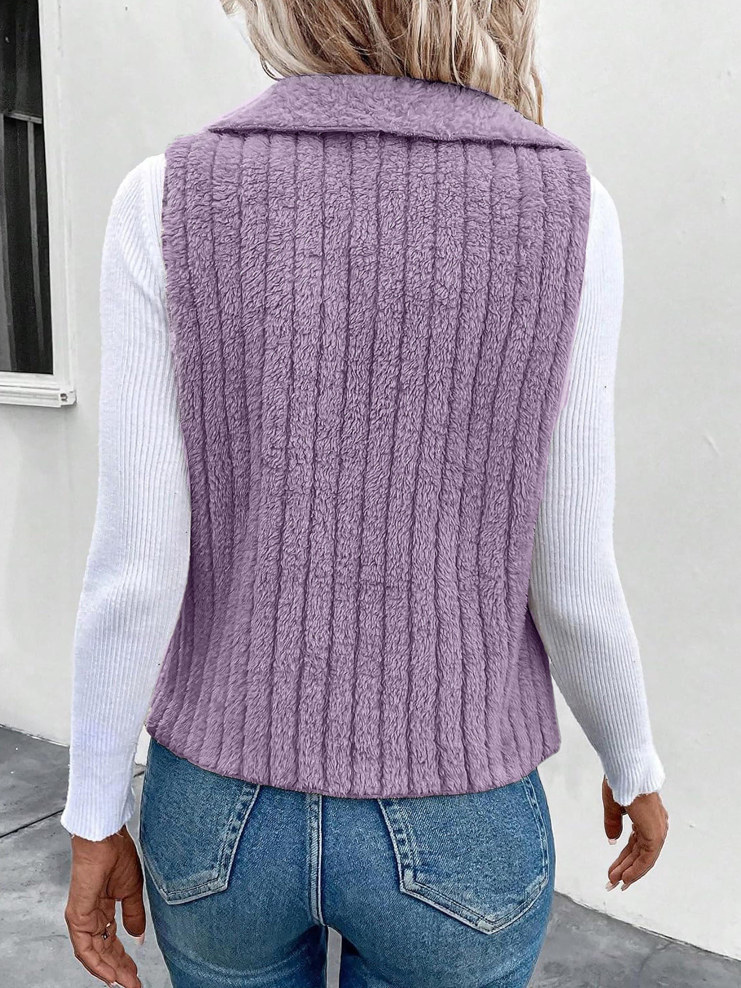 Polar Fleece Faux Fur Sleeveless Solid Color Vest