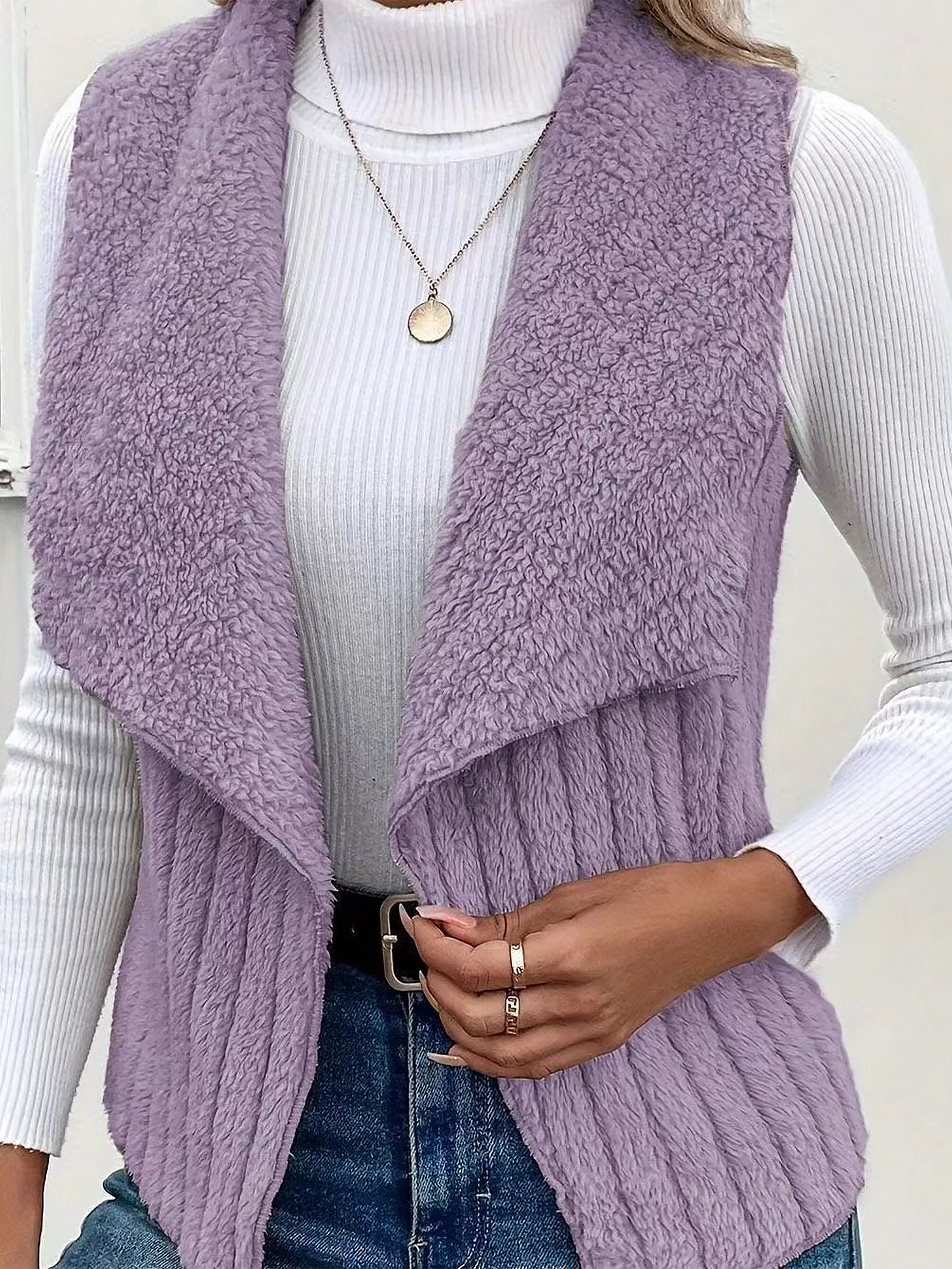 Polar Fleece Faux Fur Sleeveless Solid Color Vest