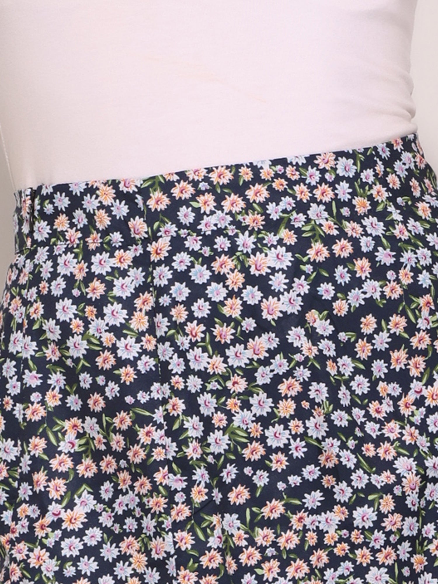 Floral Peasant Elastic Waist A-Line Ditsy Leave Midi Skirt