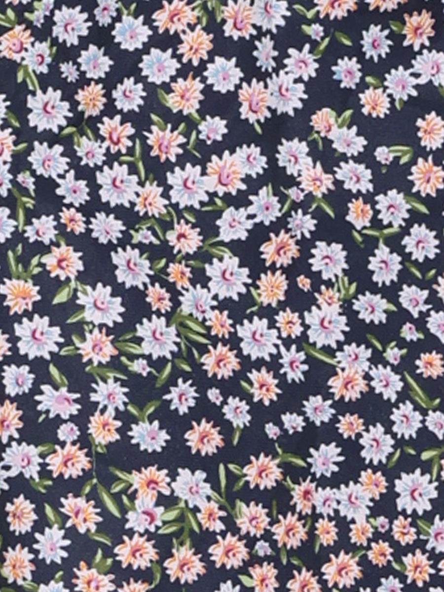 Floral Peasant Elastic Waist A-Line Ditsy Leave Midi Skirt