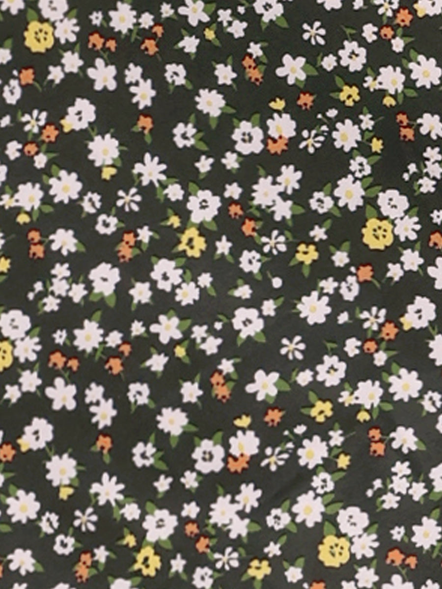Floral Peasant Elastic Waist A-Line Ditsy Leave Midi Skirt