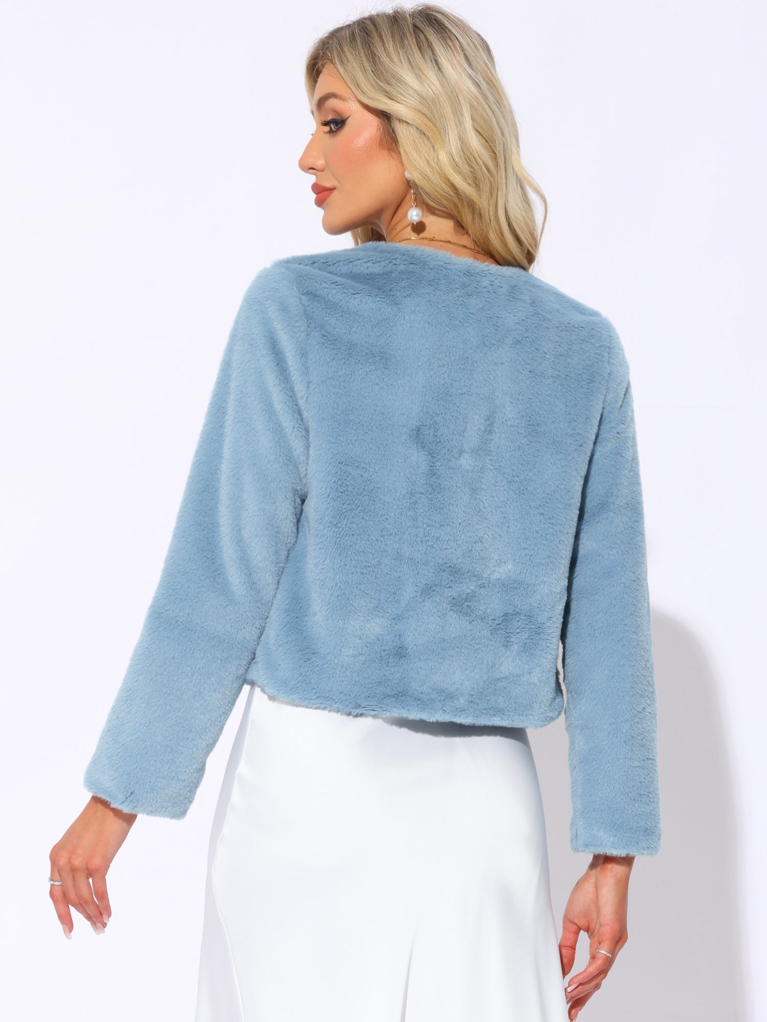 Long Sleeve Open Front Bolero Winter Cropped Faux Fur Jacket