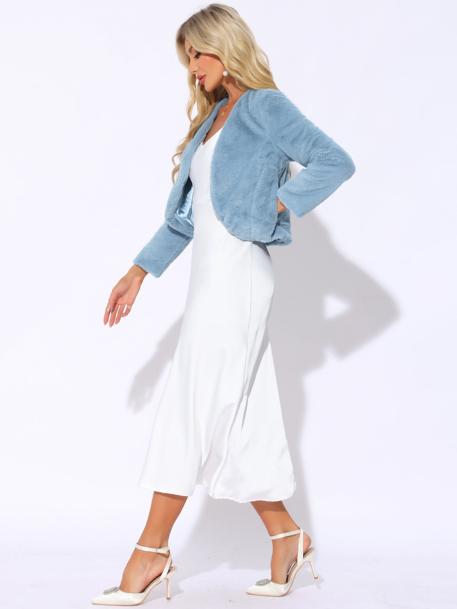 Long Sleeve Open Front Bolero Winter Cropped Faux Fur Jacket