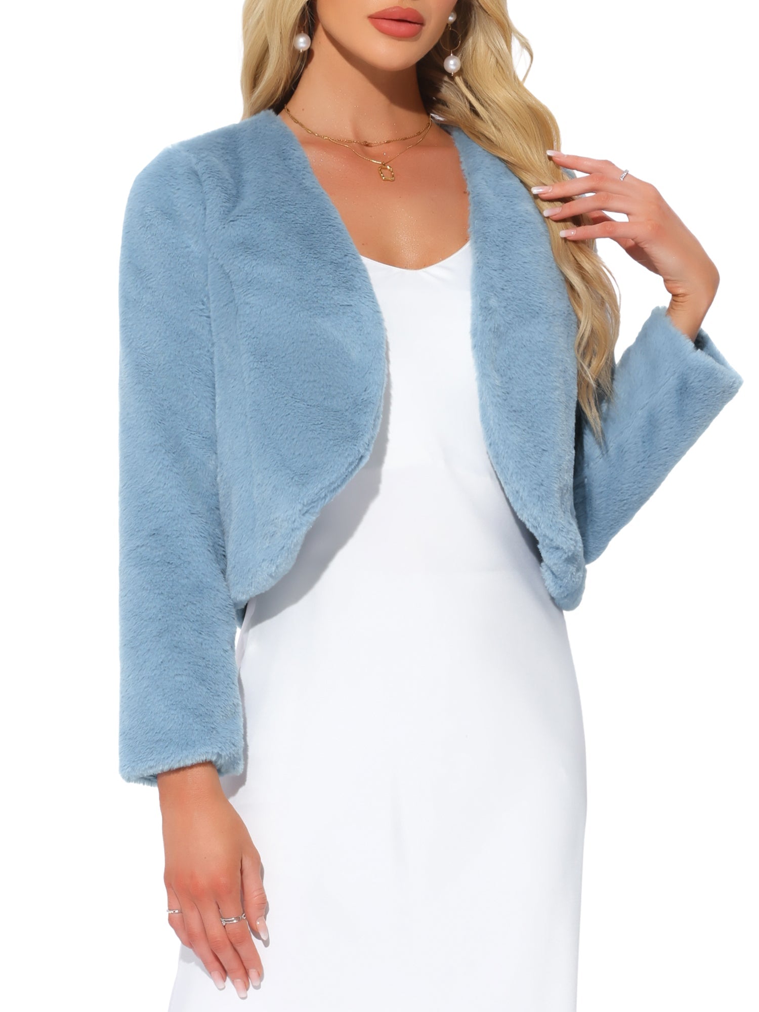 Long Sleeve Open Front Bolero Winter Cropped Faux Fur Jacket