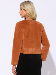 Long Sleeve Open Front Bolero Winter Cropped Faux Fur Jacket
