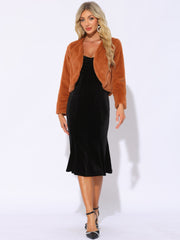 Long Sleeve Open Front Bolero Winter Cropped Faux Fur Jacket