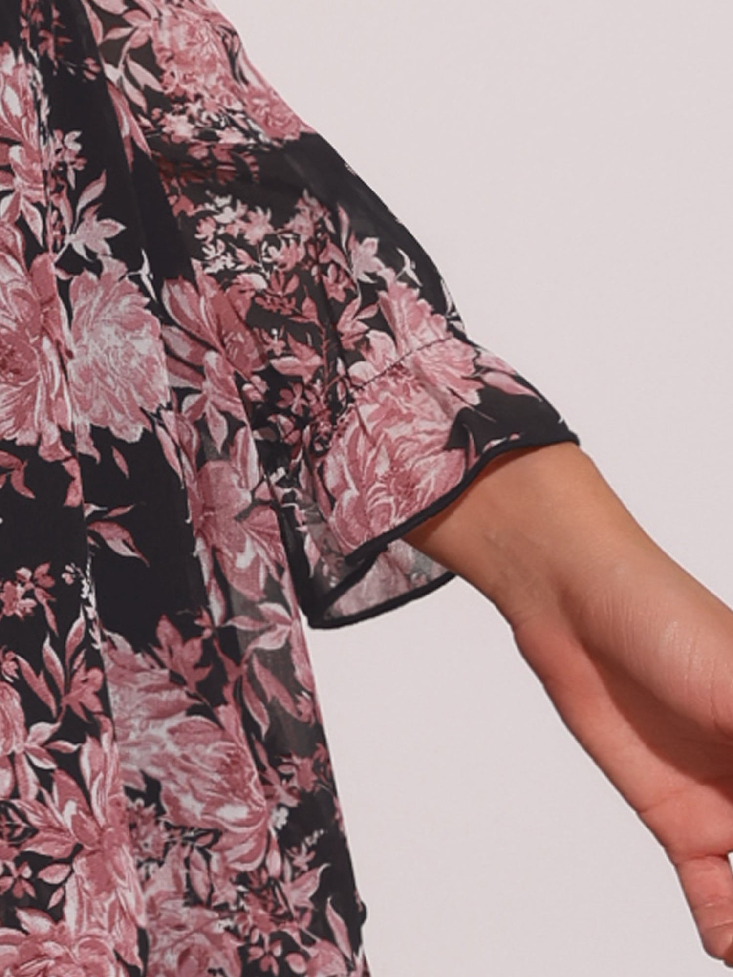 Floral Chiffon Long Sleeve Mock Neck Ruffle Layered Mini Dress