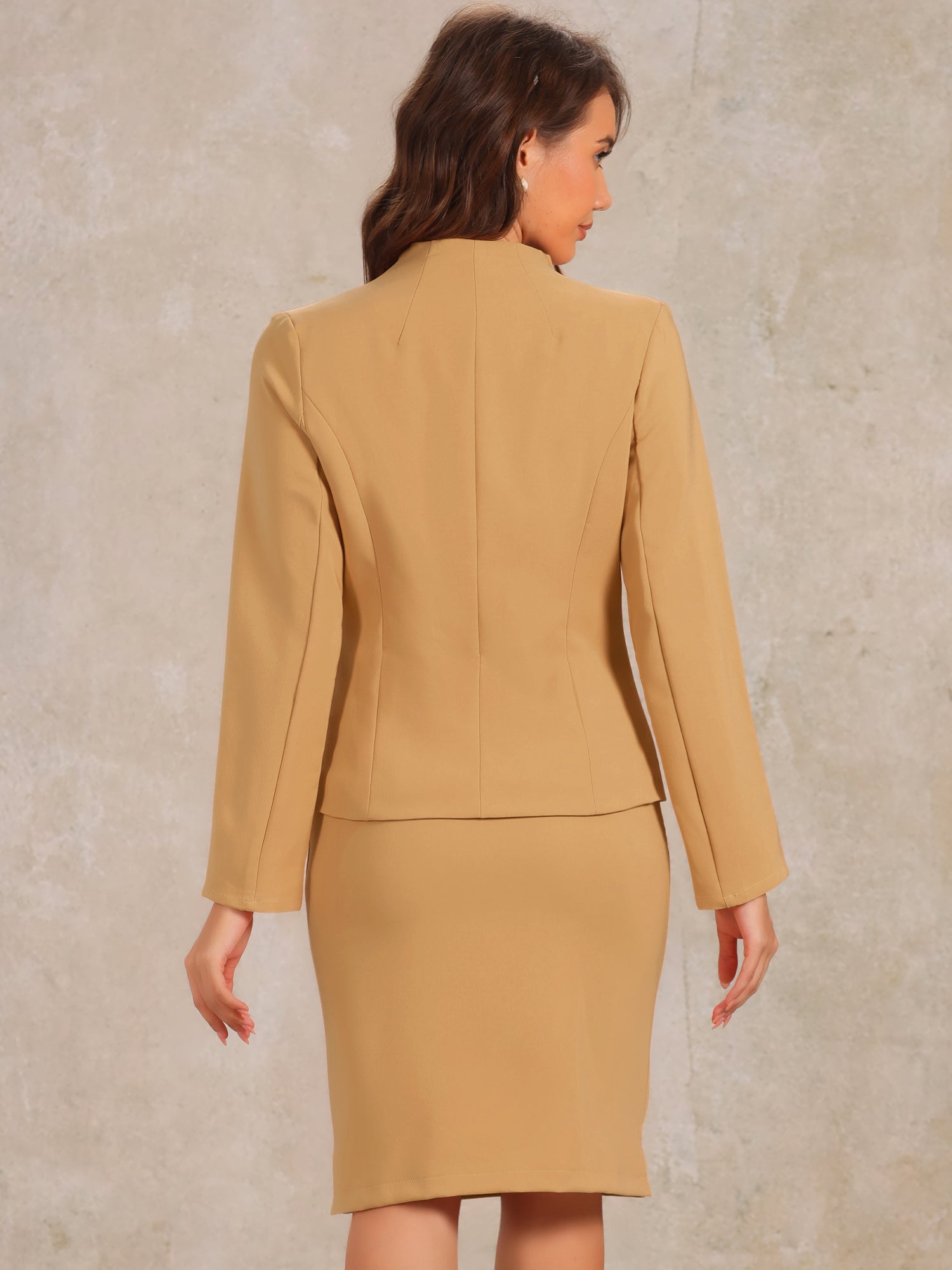 2pc Business Collarless Blazer and Formal Pencil Skirt Suit Sets