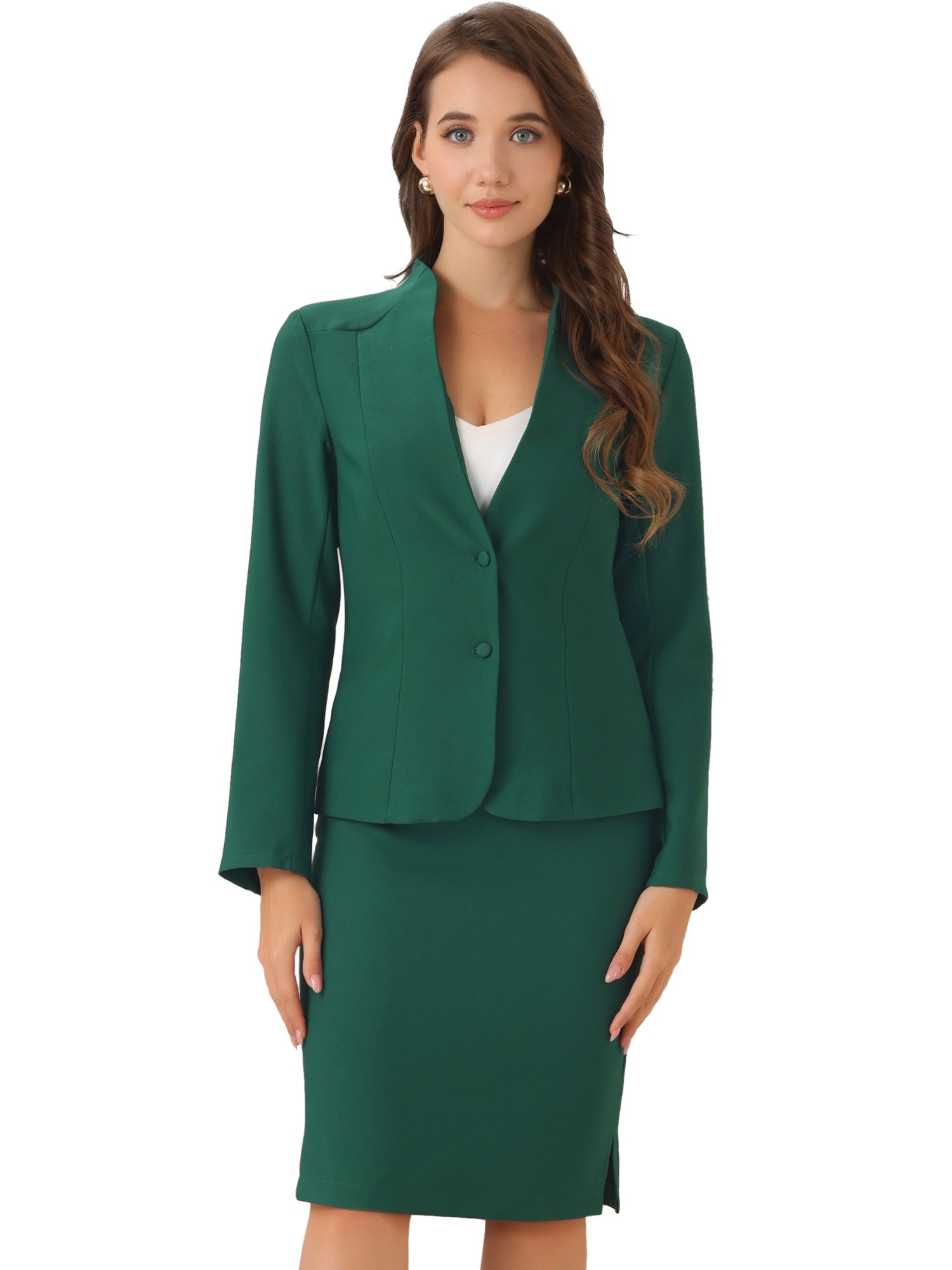 2pc Business Collarless Blazer and Formal Pencil Skirt Suit Sets