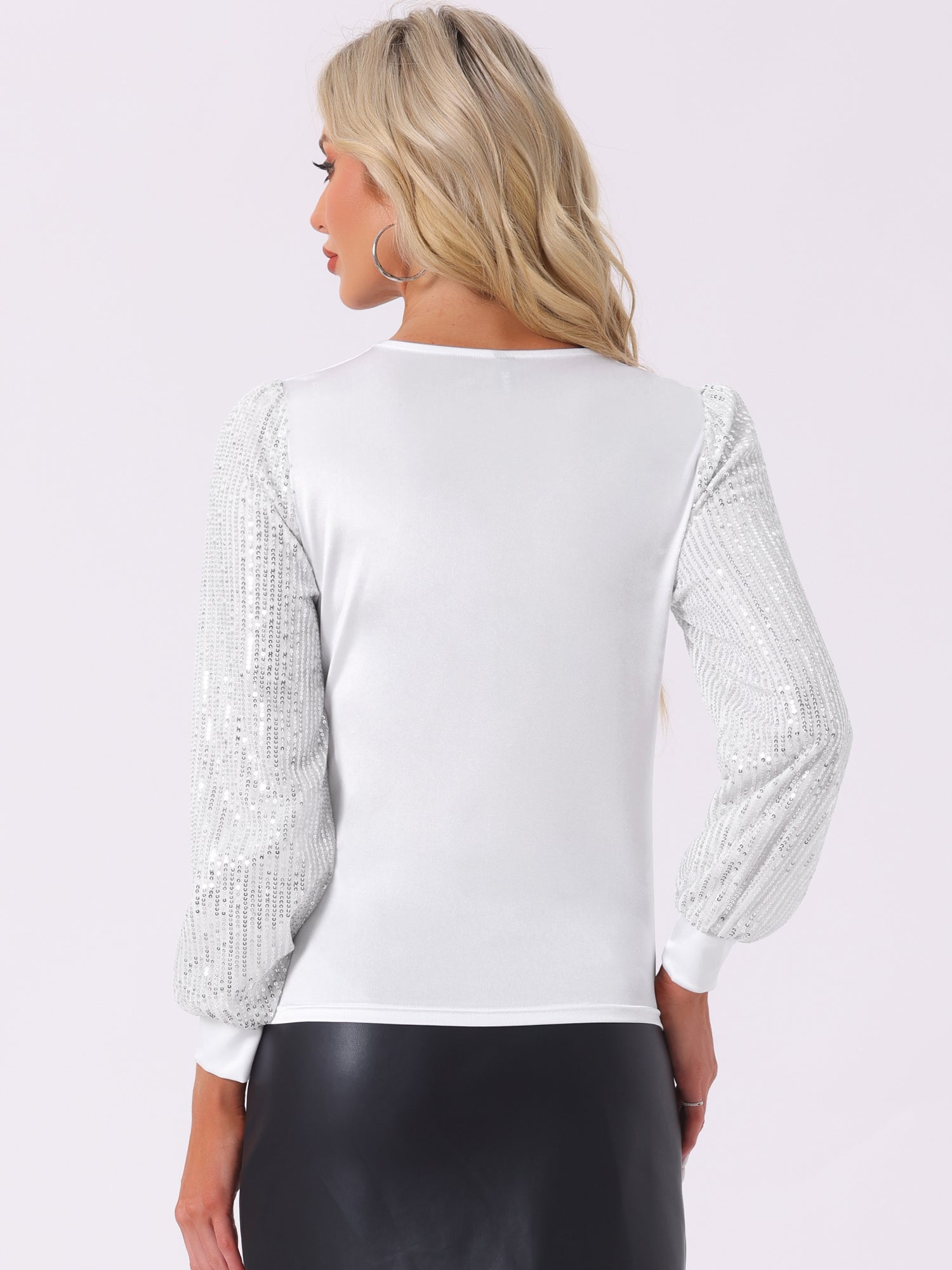 Glitter Sequin Long Sleeve V Neck Casual Blouse