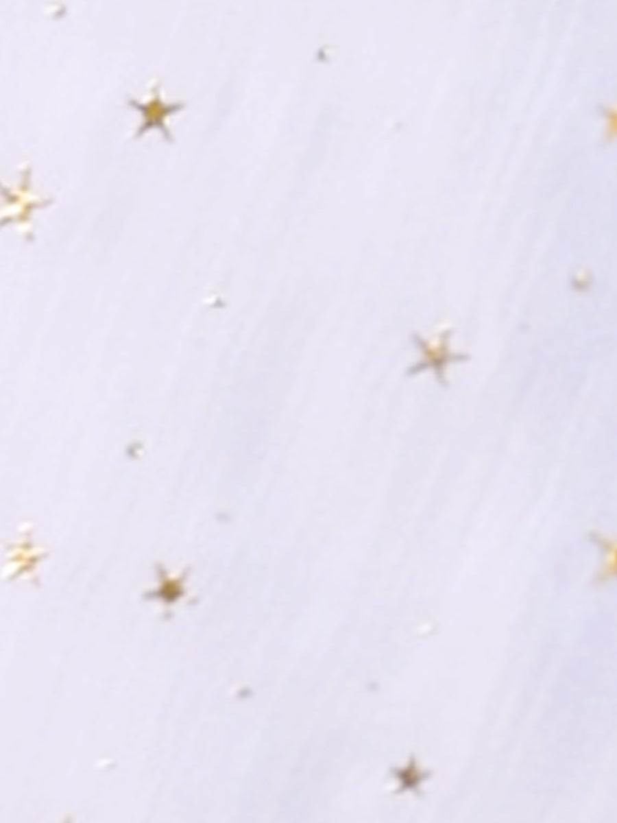 Metallic Stars Ruched Sleeve V Neck A-line Chiffon Dress