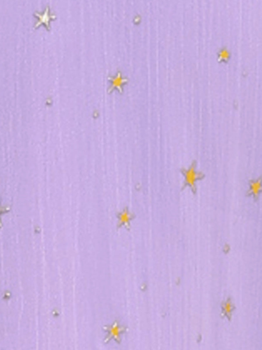 Metallic Stars Ruched Sleeve V Neck A-line Chiffon Dress