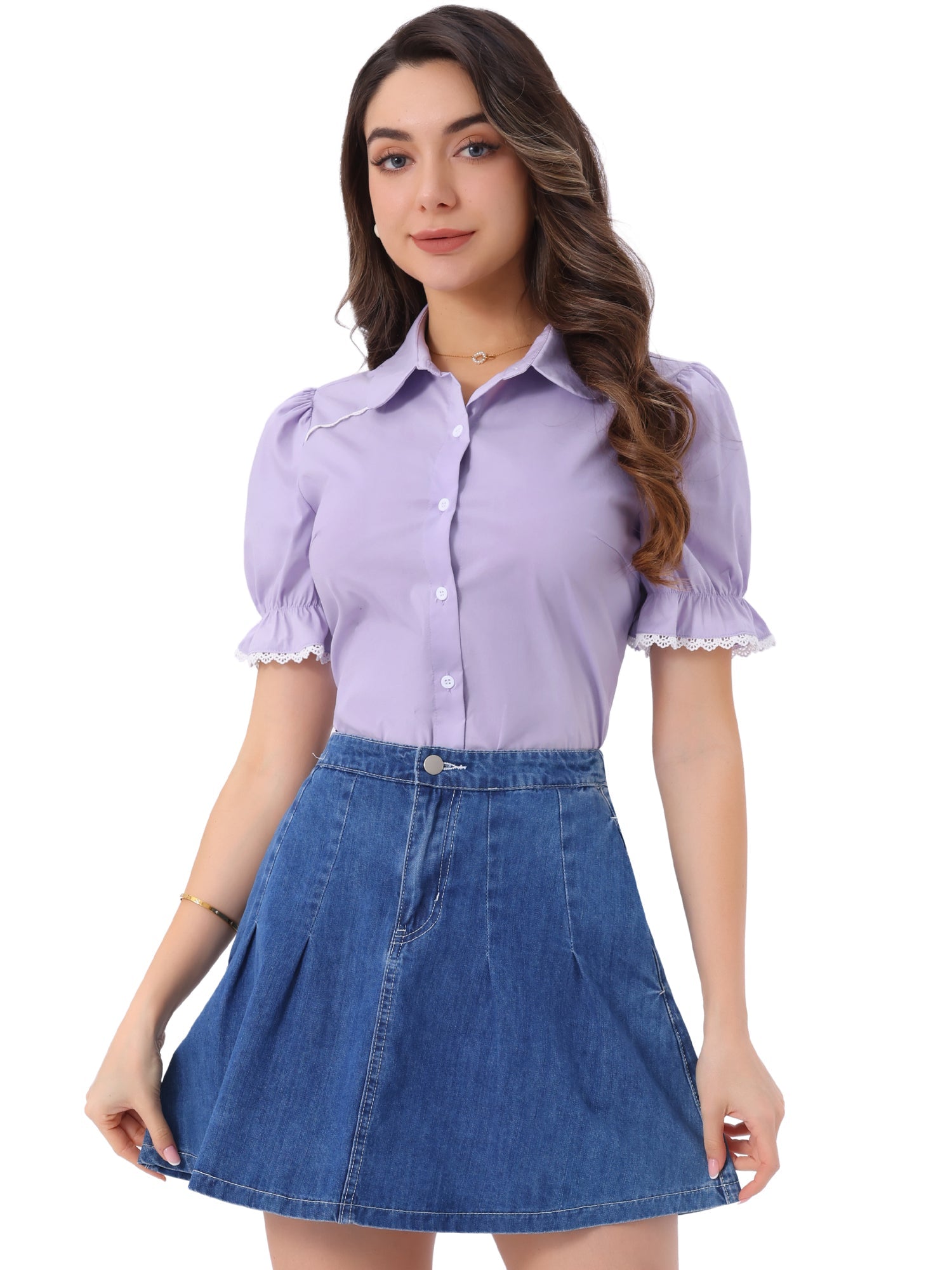 Vintage Peter Pan Collar Blouse Short Sleeve Button Down Shirt